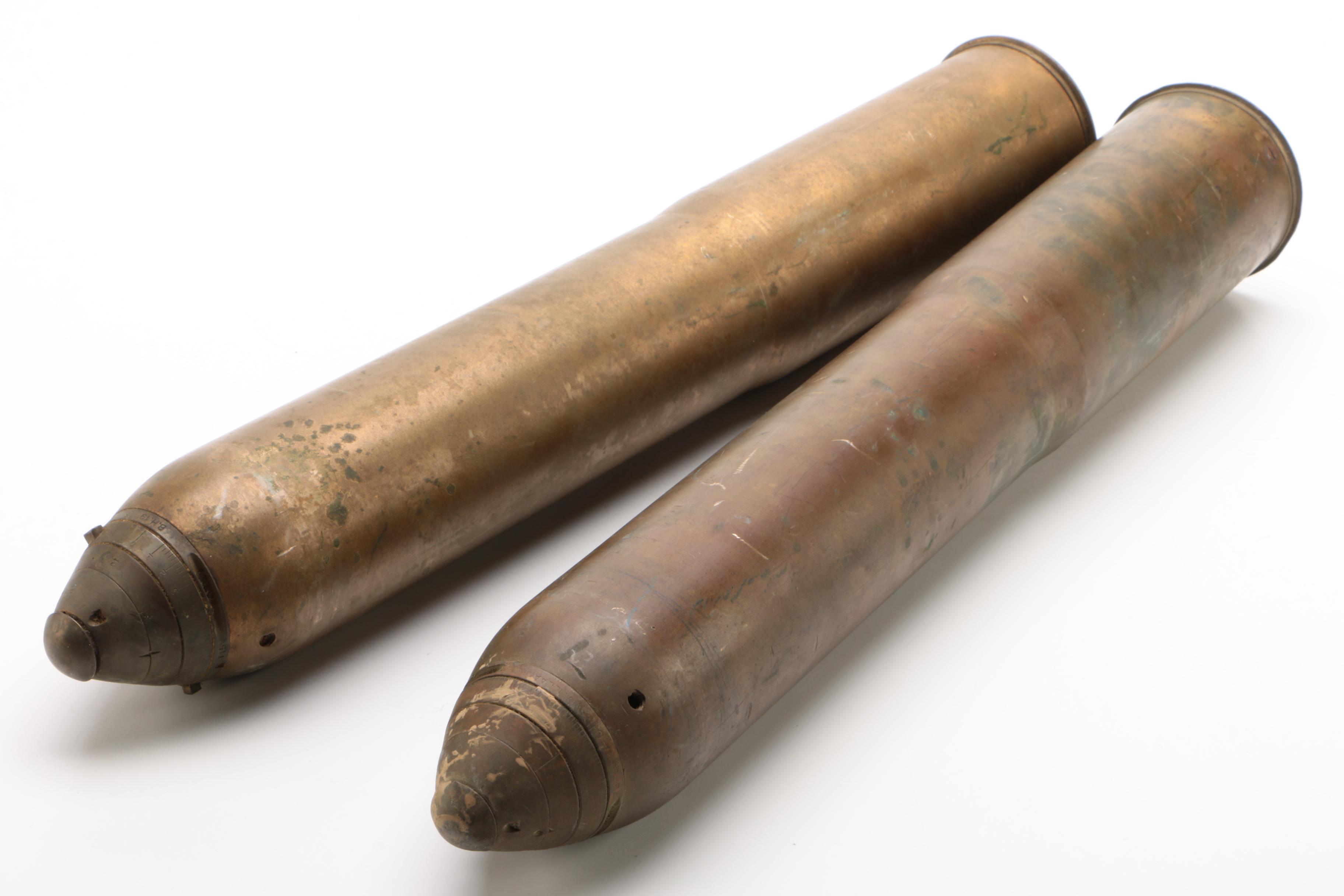 Pair of American  World War II Era Inert 75mm Pack Howitzer M1 Drill Cartriges