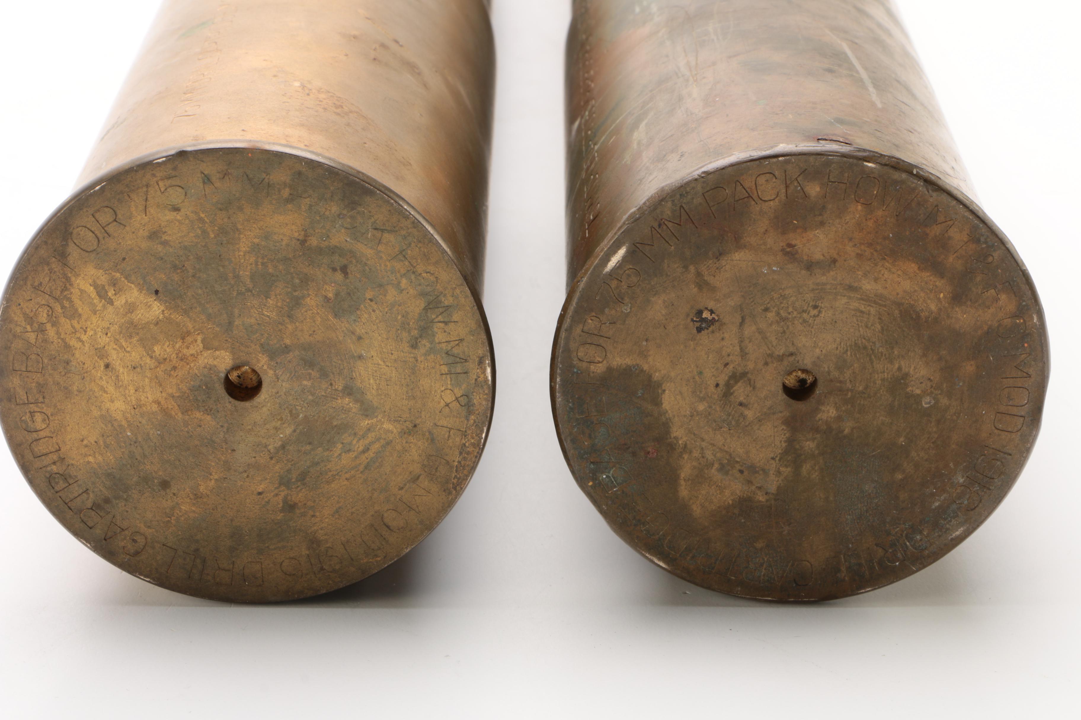 Pair of American  World War II Era Inert 75mm Pack Howitzer M1 Drill Cartriges