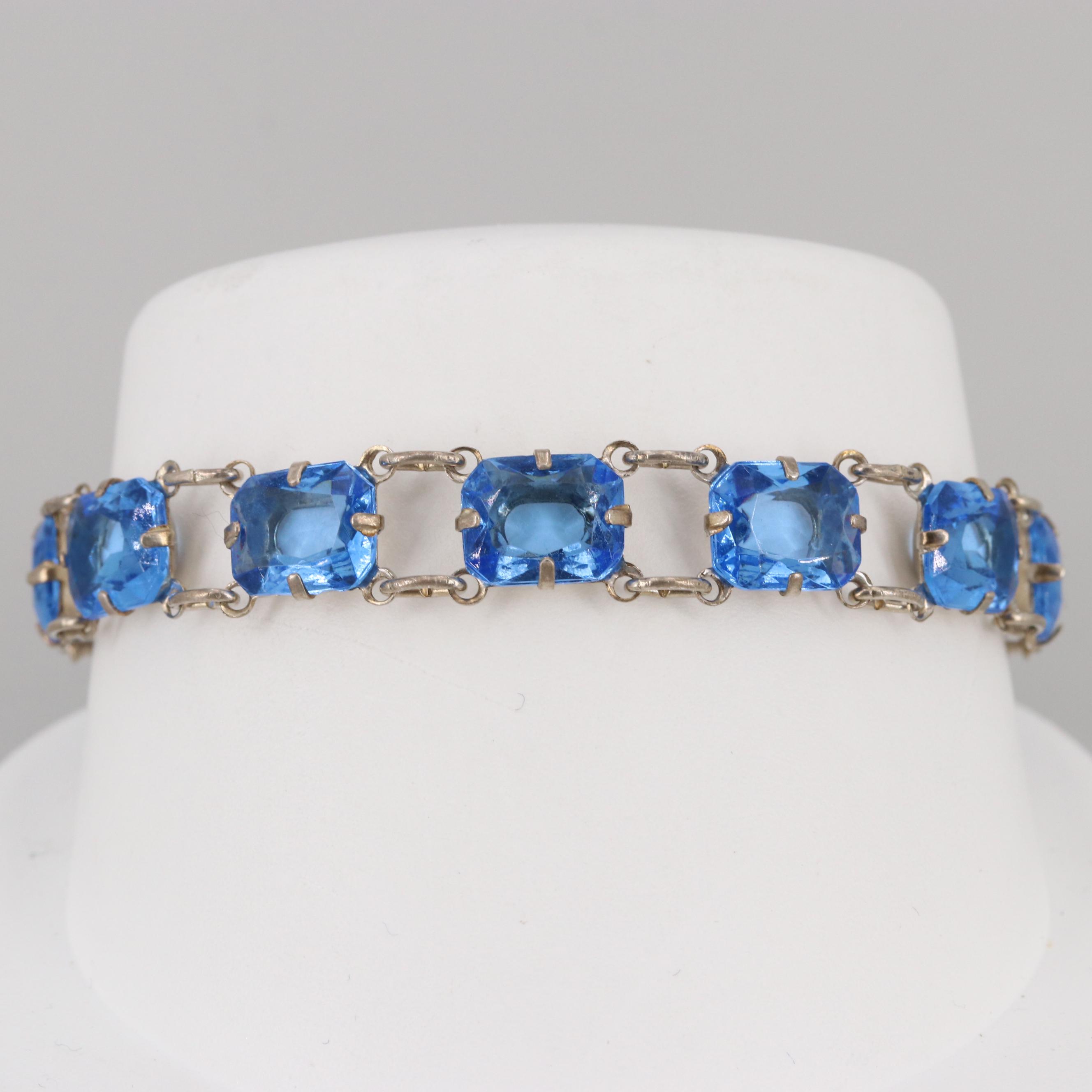 Circa 1930s Sterling Silver Glass Bracelet