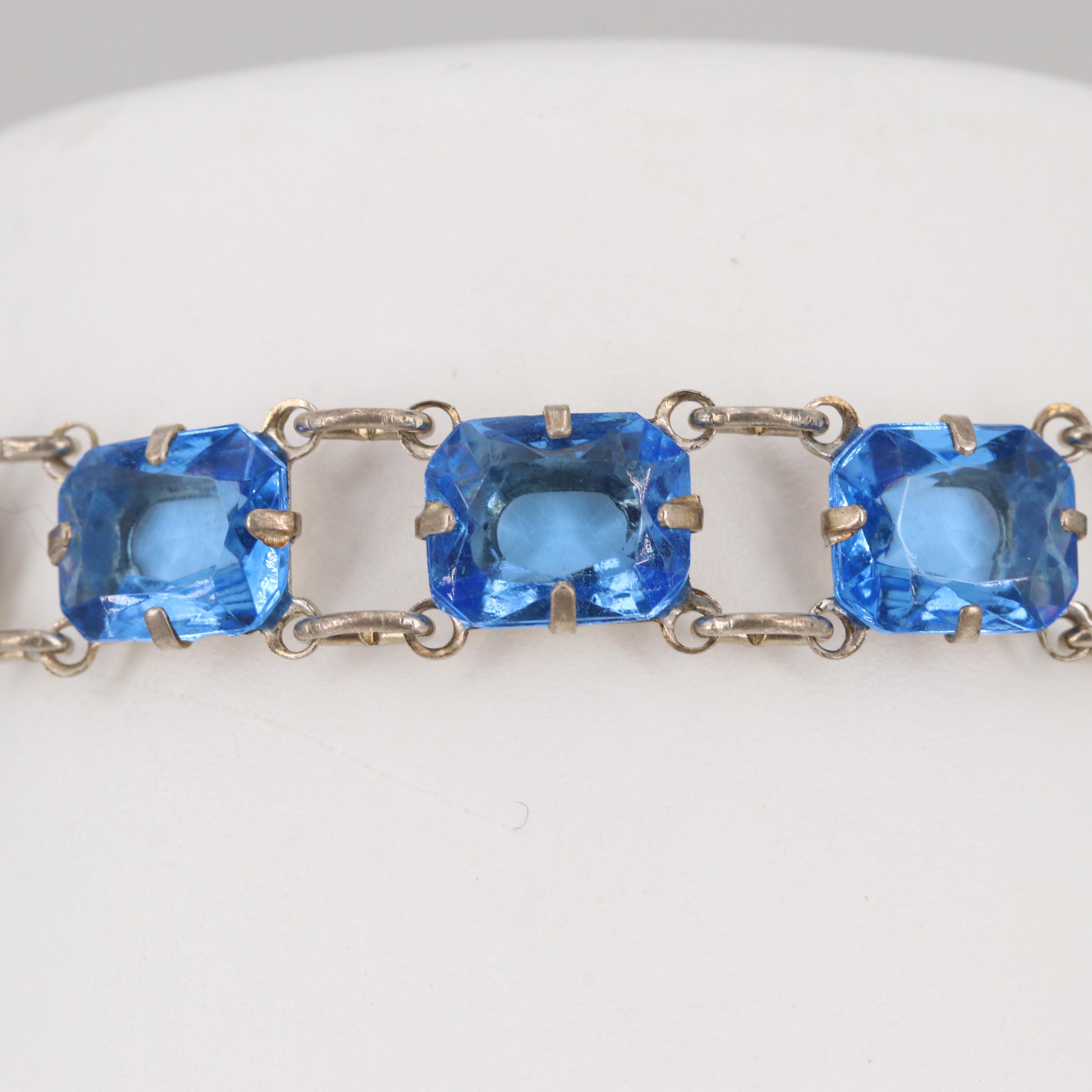 Circa 1930s Sterling Silver Glass Bracelet