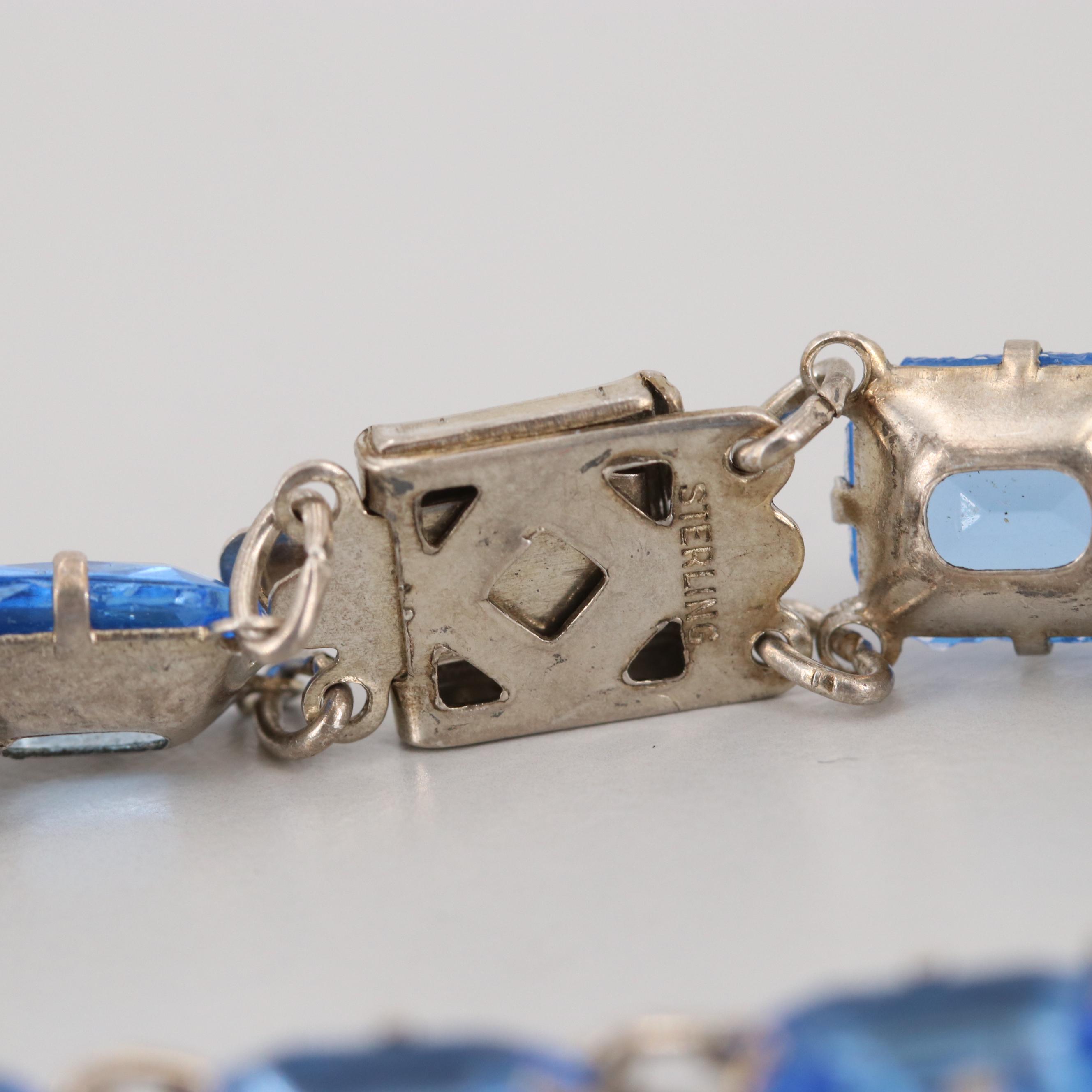 Circa 1930s Sterling Silver Glass Bracelet