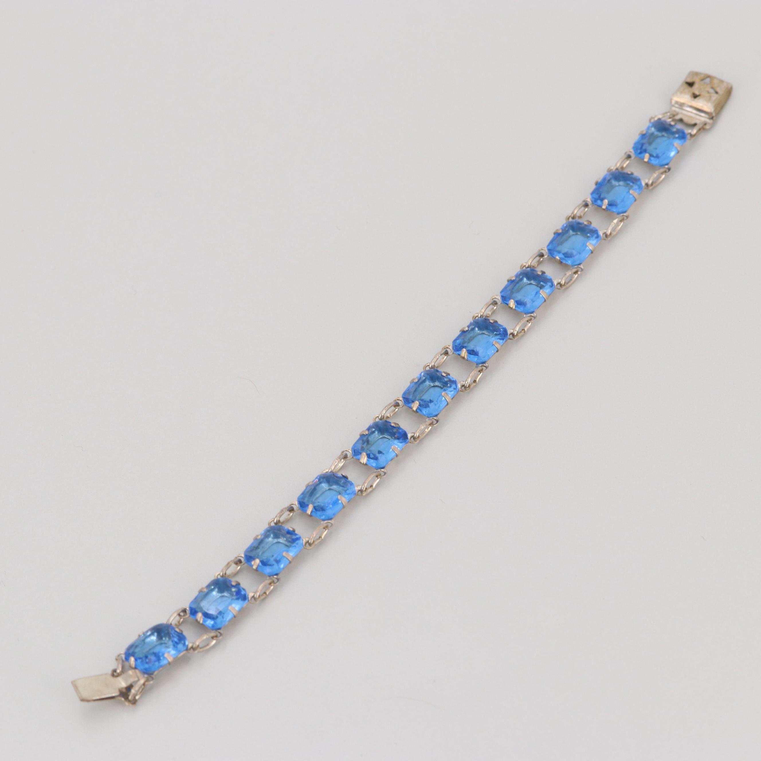 Circa 1930s Sterling Silver Glass Bracelet