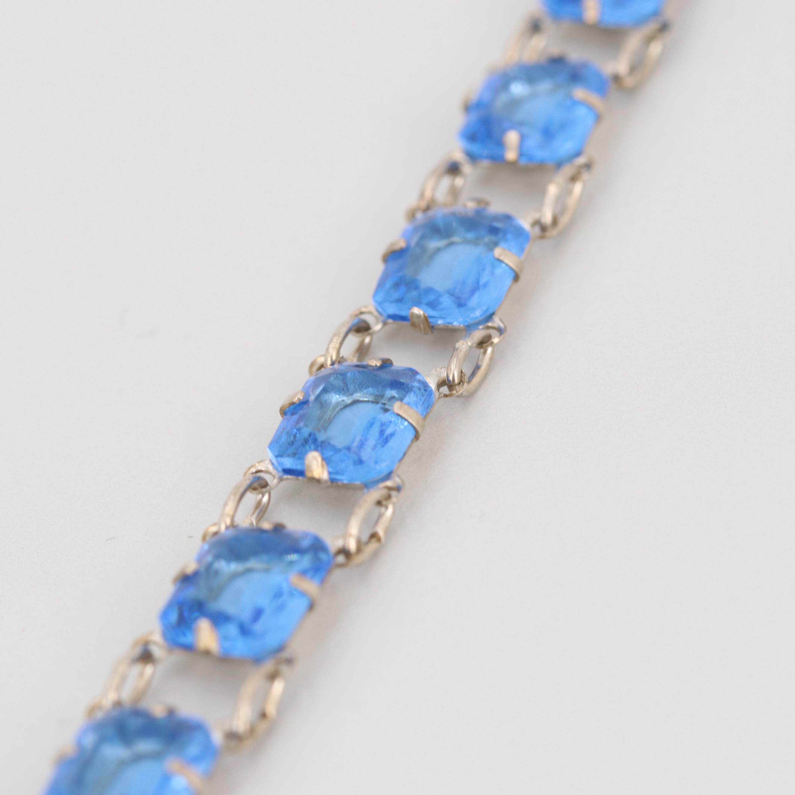 Circa 1930s Sterling Silver Glass Bracelet
