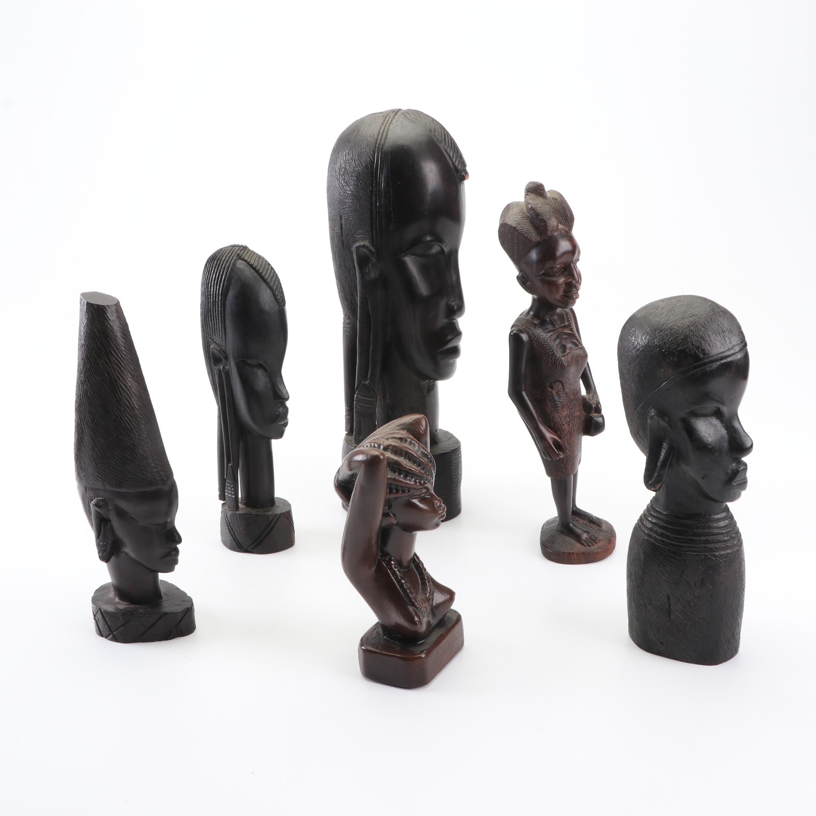 Tanzanian and Kenyan Hand Carved Wooden Figural Sculptures