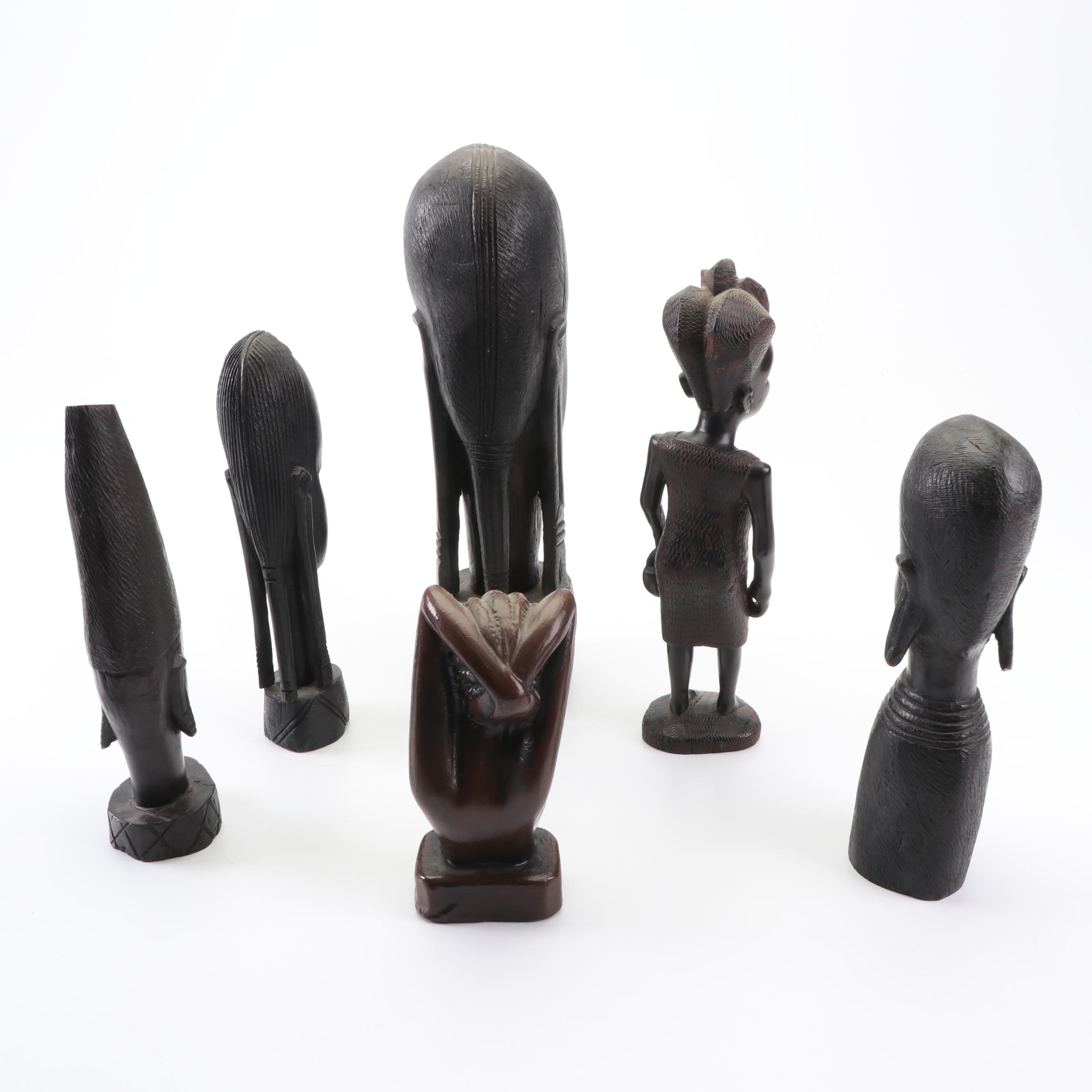 Tanzanian and Kenyan Hand Carved Wooden Figural Sculptures