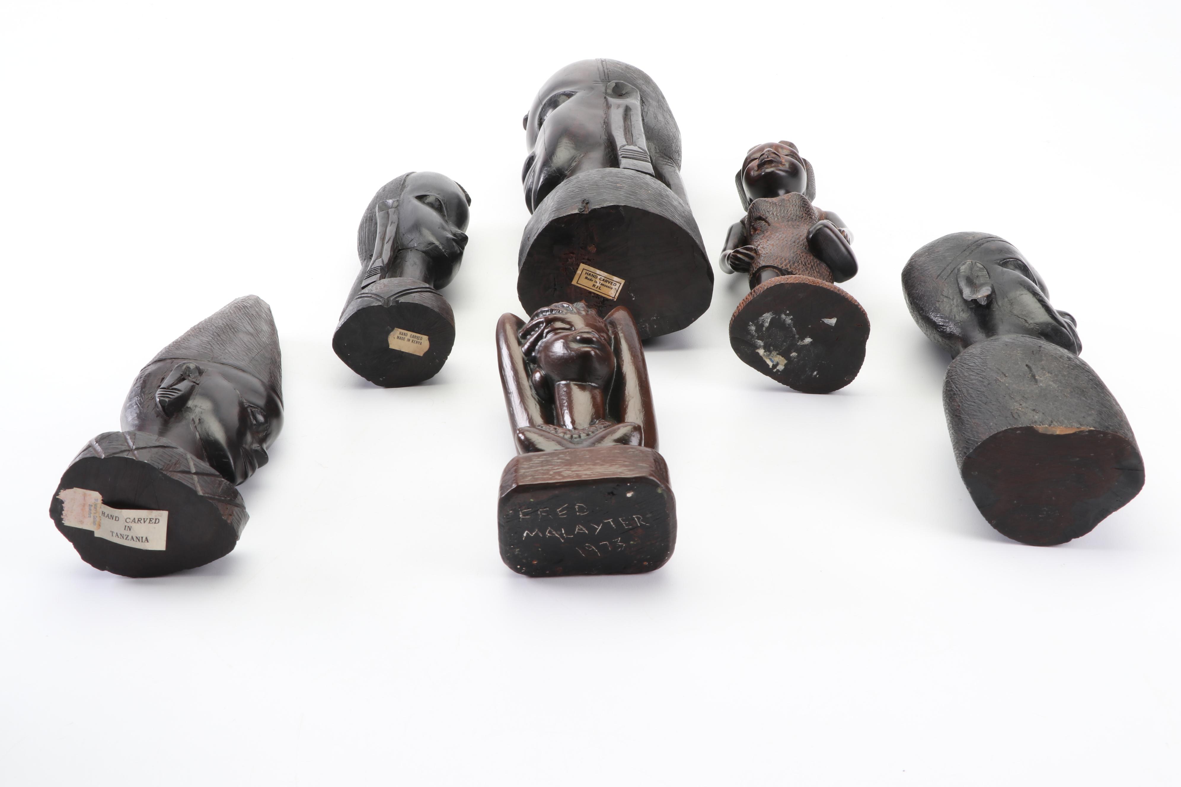 Tanzanian and Kenyan Hand Carved Wooden Figural Sculptures