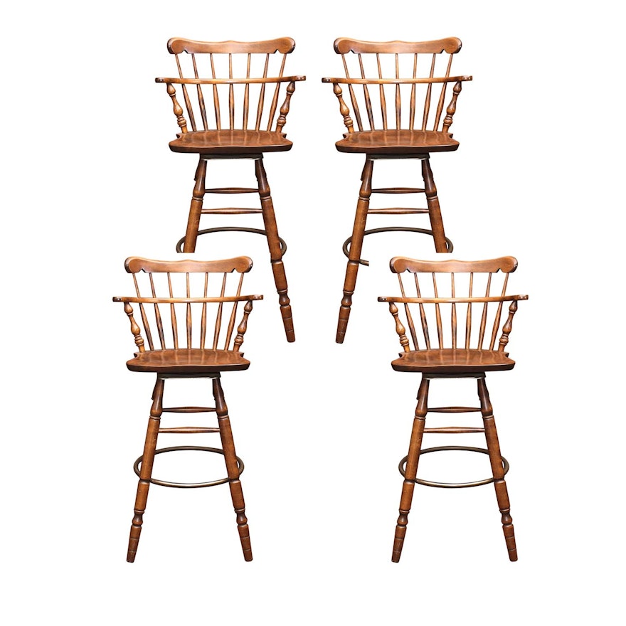 S. Bent & Bros. Walnut Swivel Bar Stools, Vintage