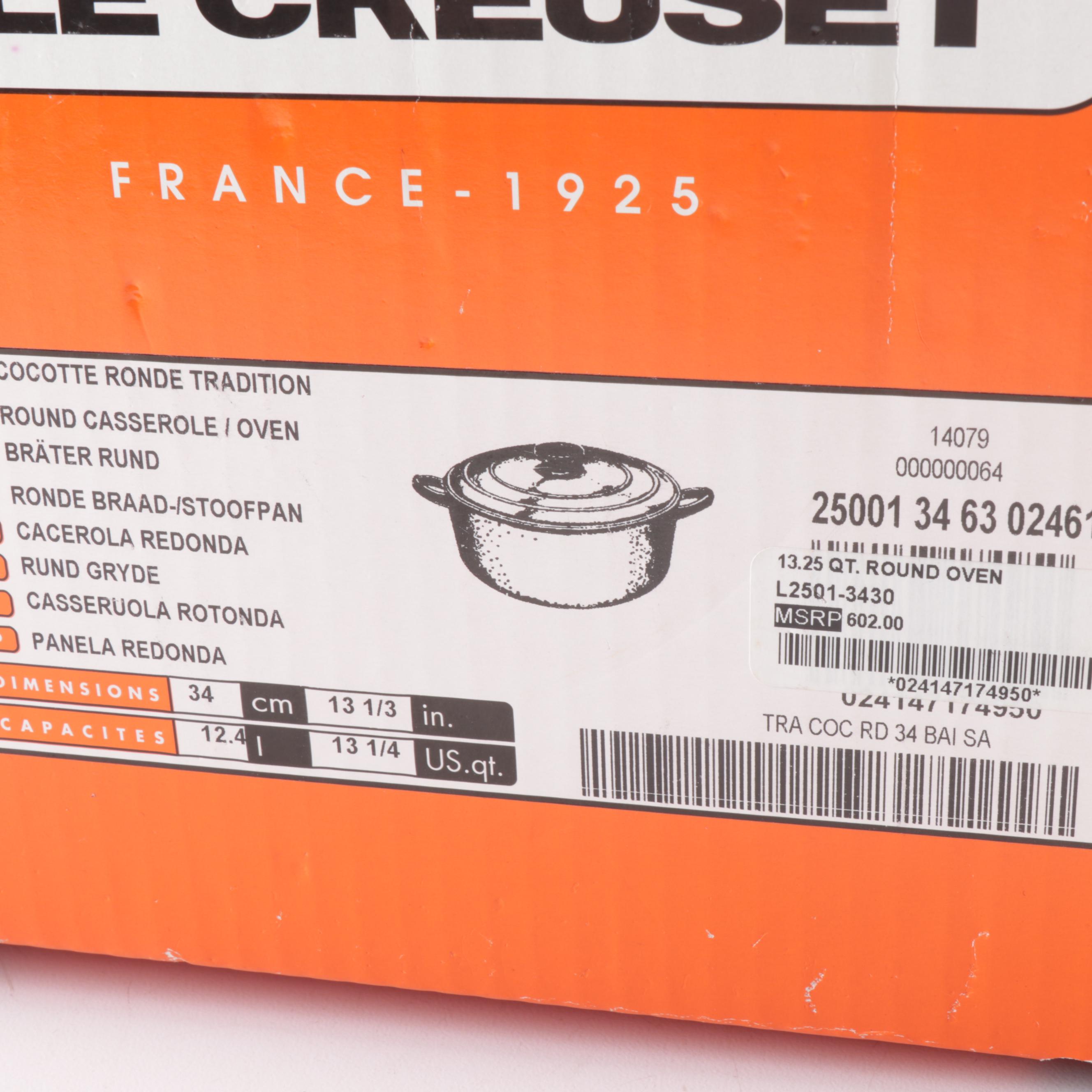 Le Creuset Cobalt Blue Enameled Cast Iron 13.25 Qt Round Oven