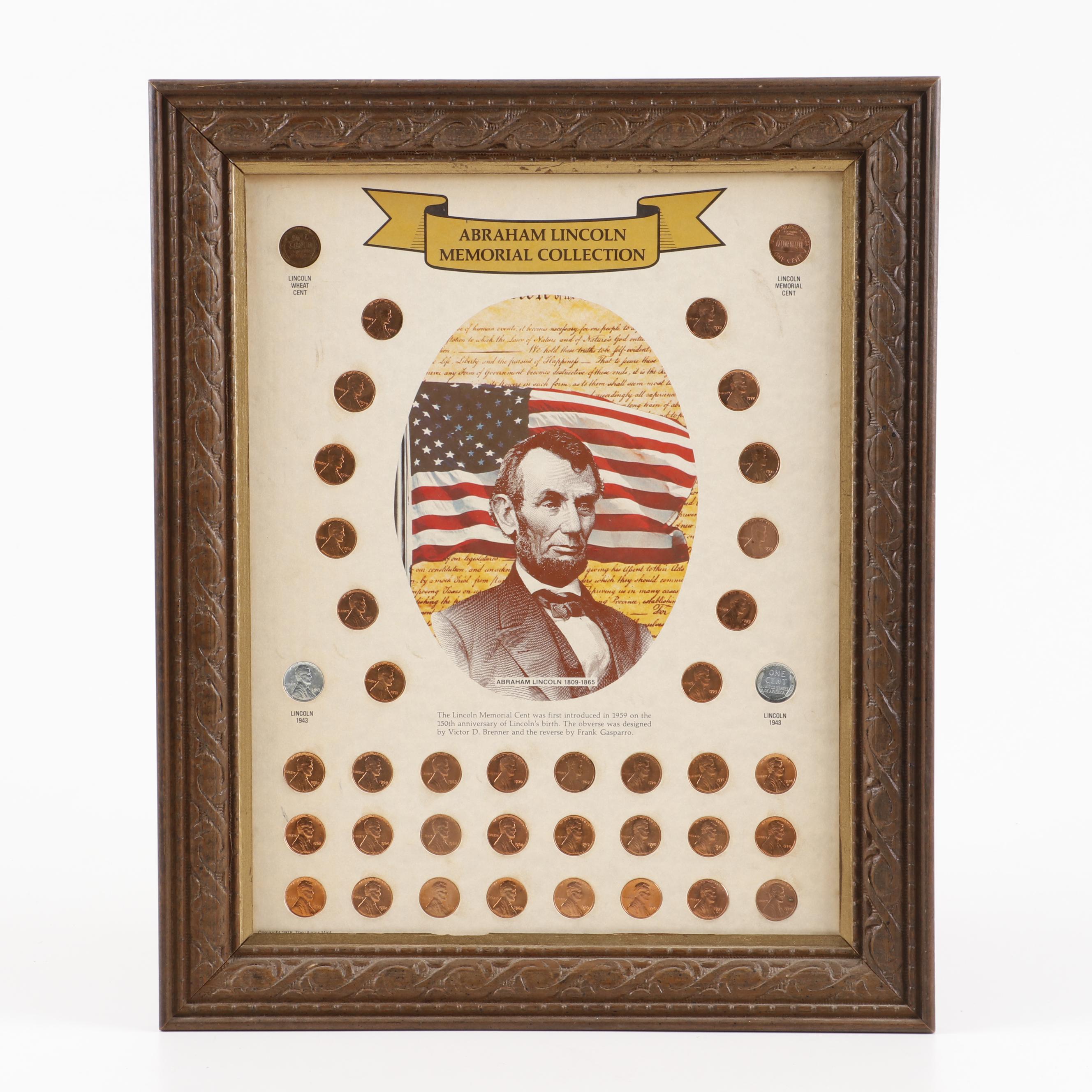 Framed "Abraham Lincoln Memorial Collection" Pennies Dated 1959 to 1977