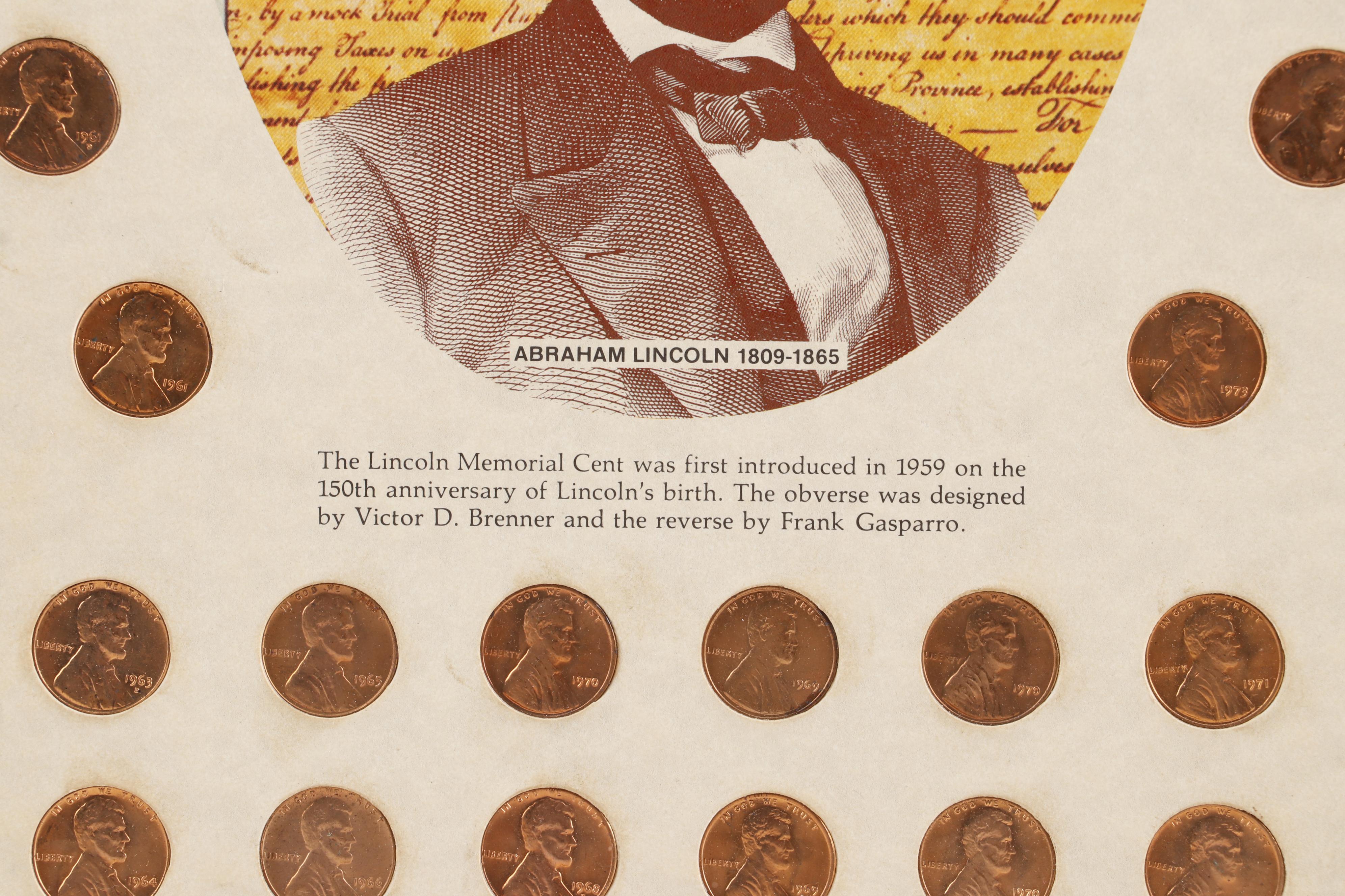 Framed "Abraham Lincoln Memorial Collection" Pennies Dated 1959 to 1977