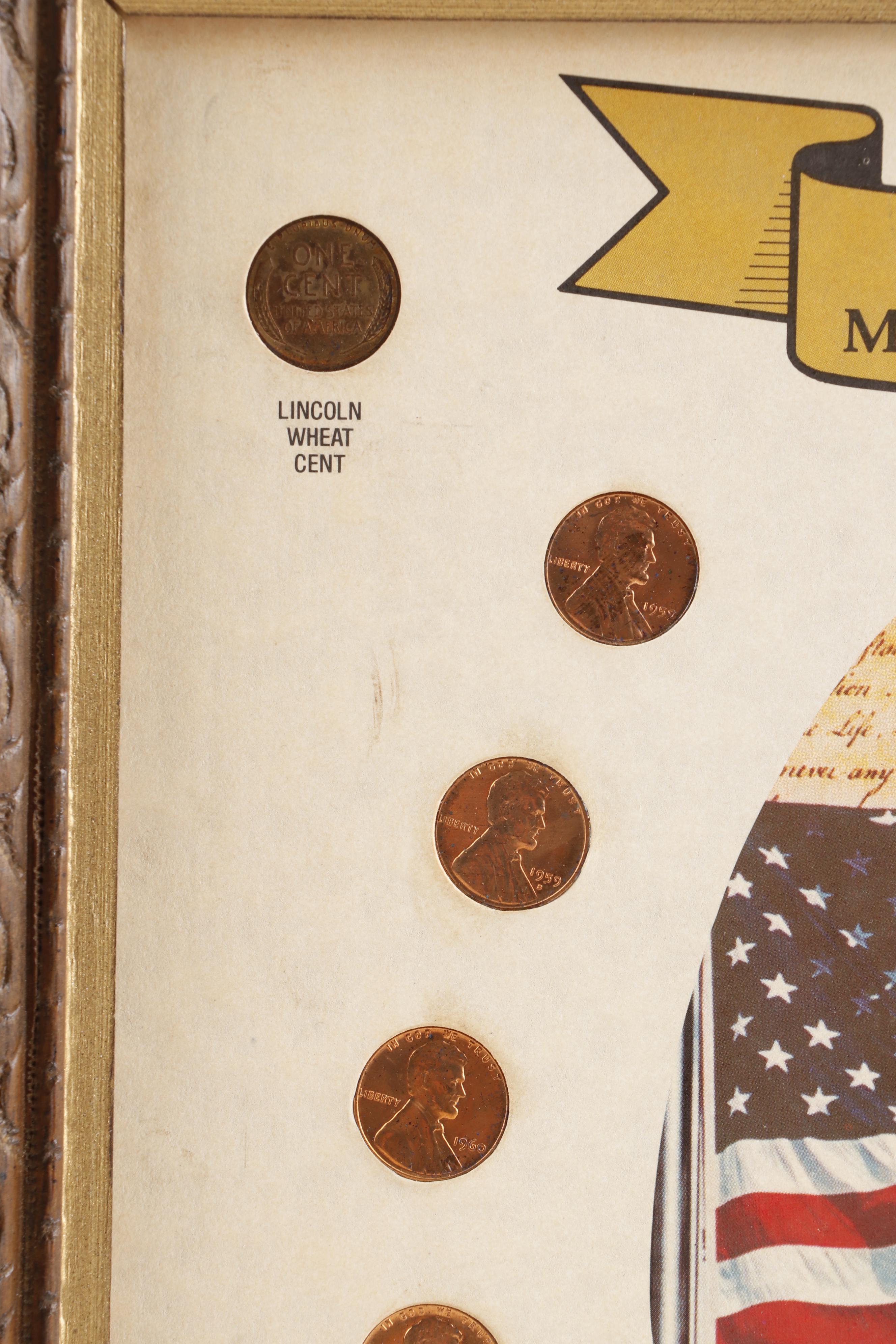 Framed "Abraham Lincoln Memorial Collection" Pennies Dated 1959 to 1977