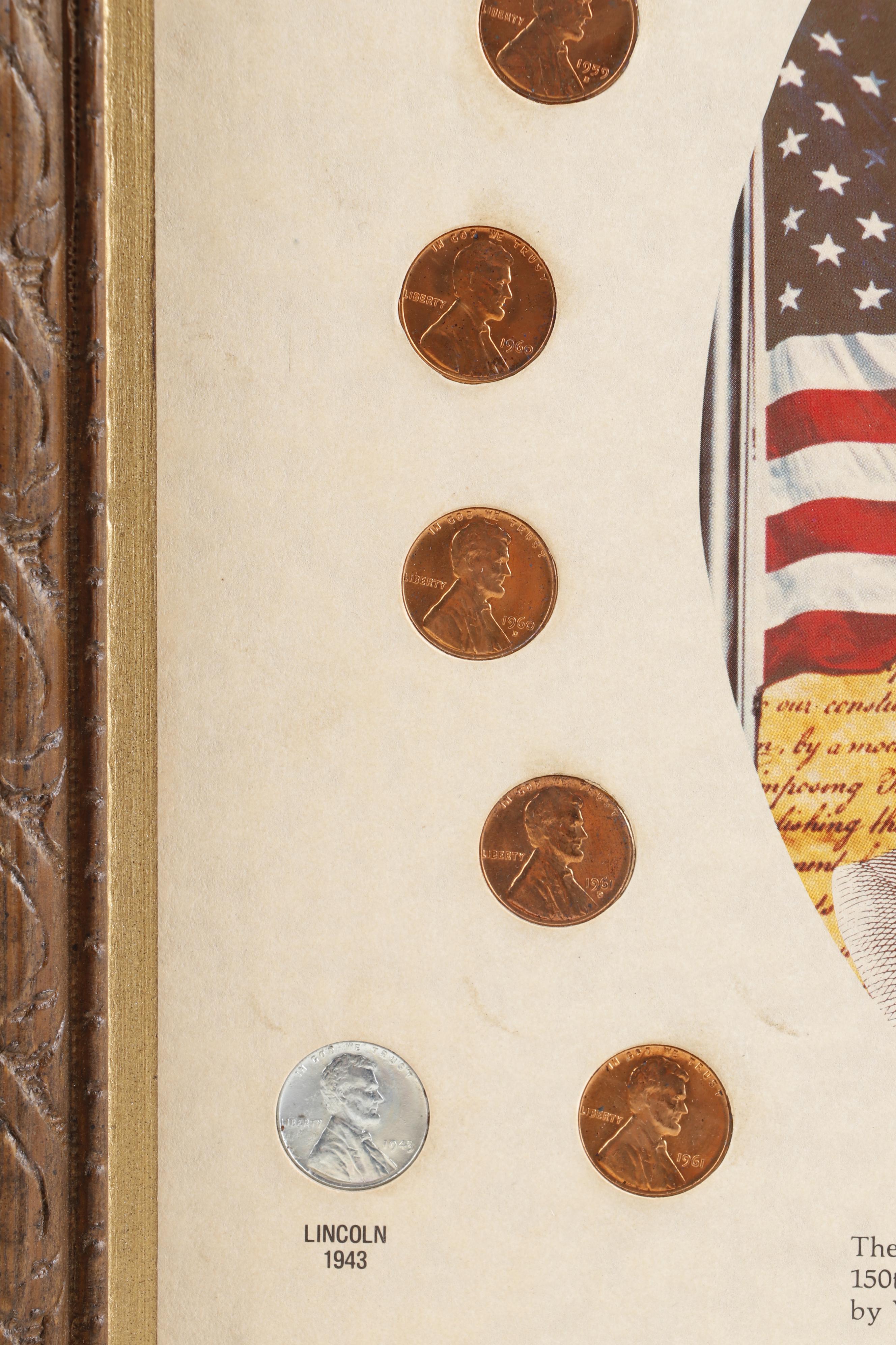 Framed "Abraham Lincoln Memorial Collection" Pennies Dated 1959 to 1977