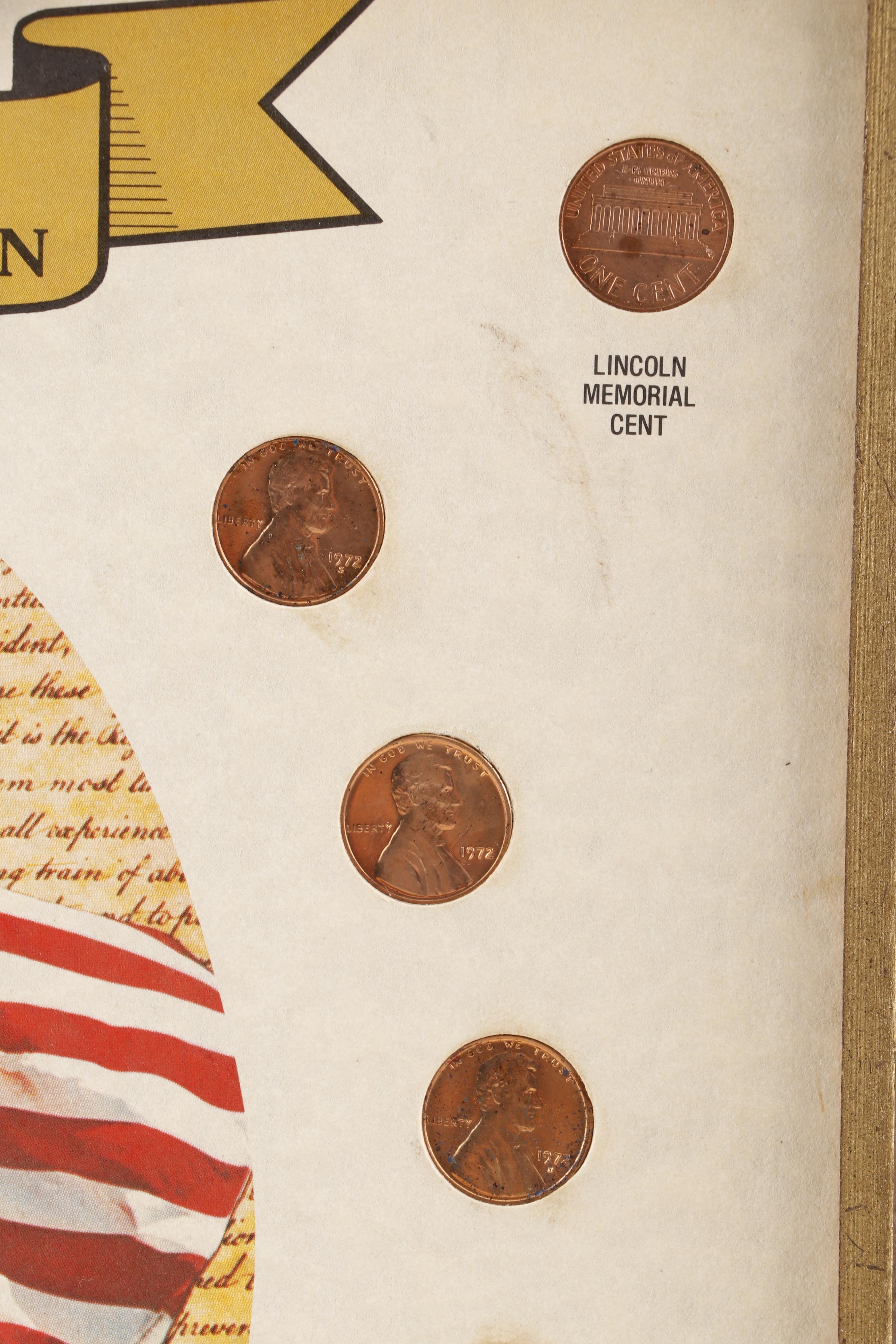 Framed "Abraham Lincoln Memorial Collection" Pennies Dated 1959 to 1977