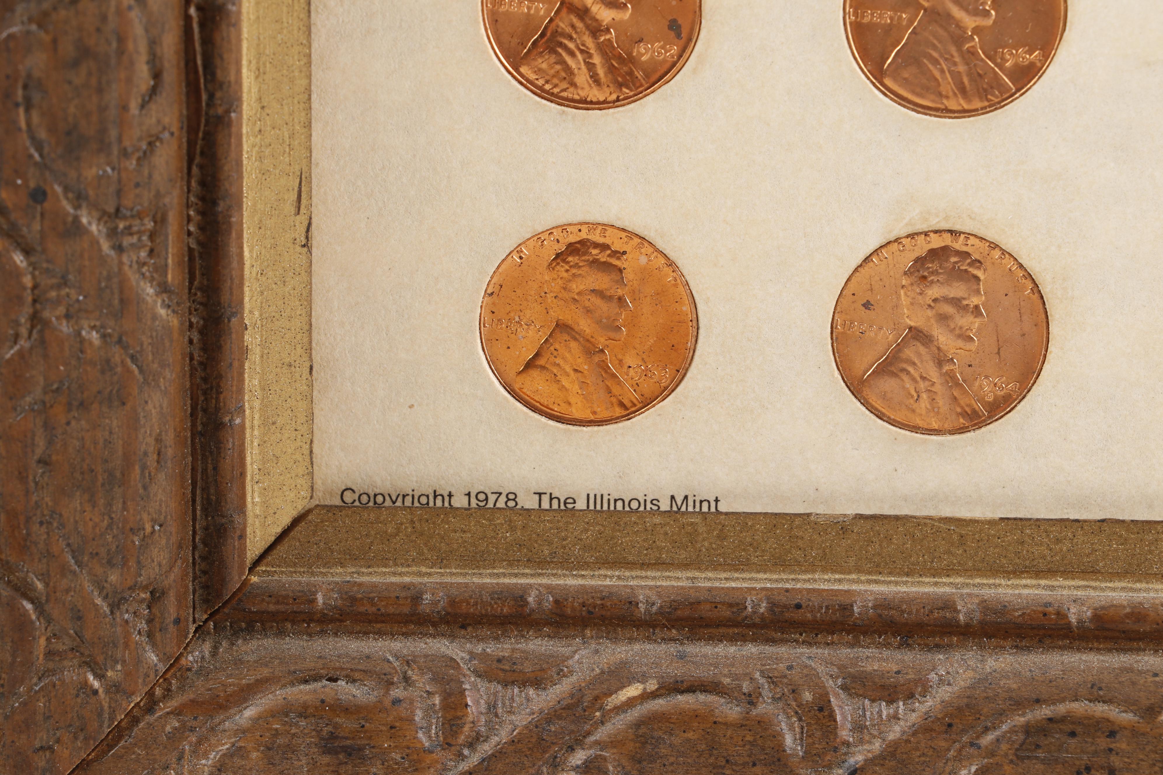 Framed "Abraham Lincoln Memorial Collection" Pennies Dated 1959 to 1977