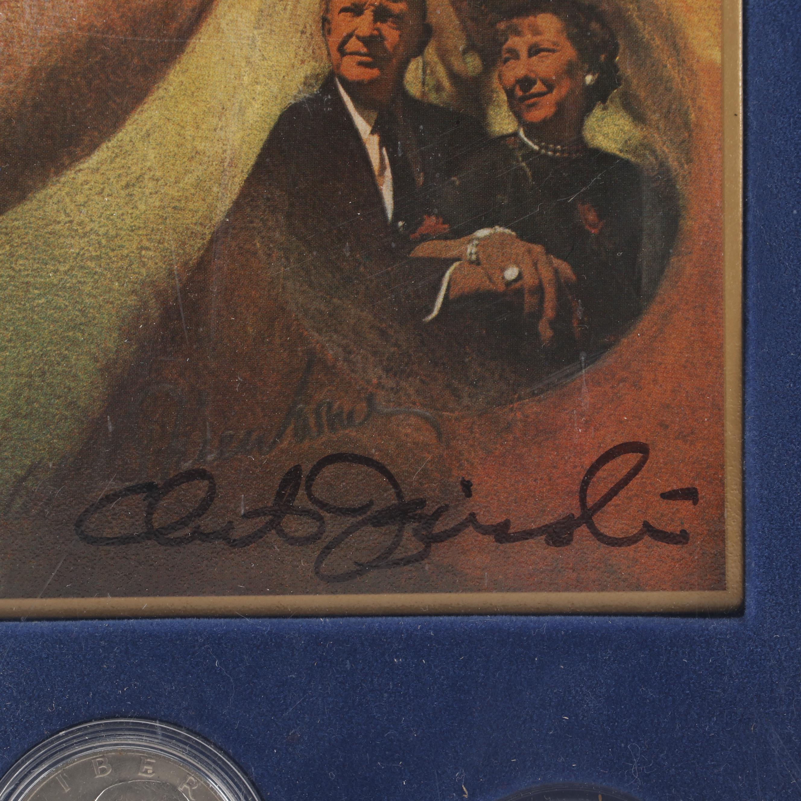 Dwight D. Eisenhower Commemorative Poster and One Dollar Coins