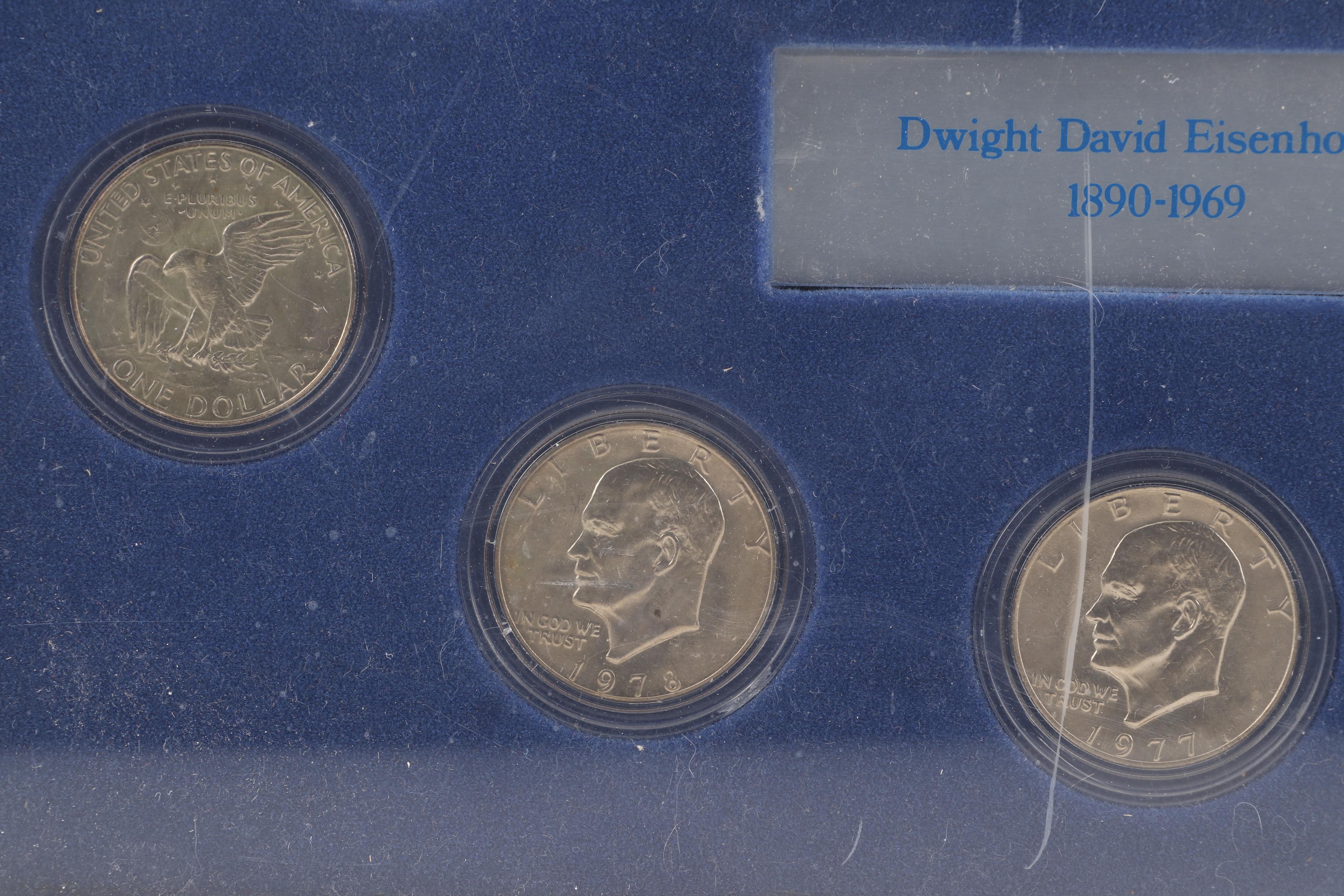 Dwight D. Eisenhower Commemorative Poster and One Dollar Coins