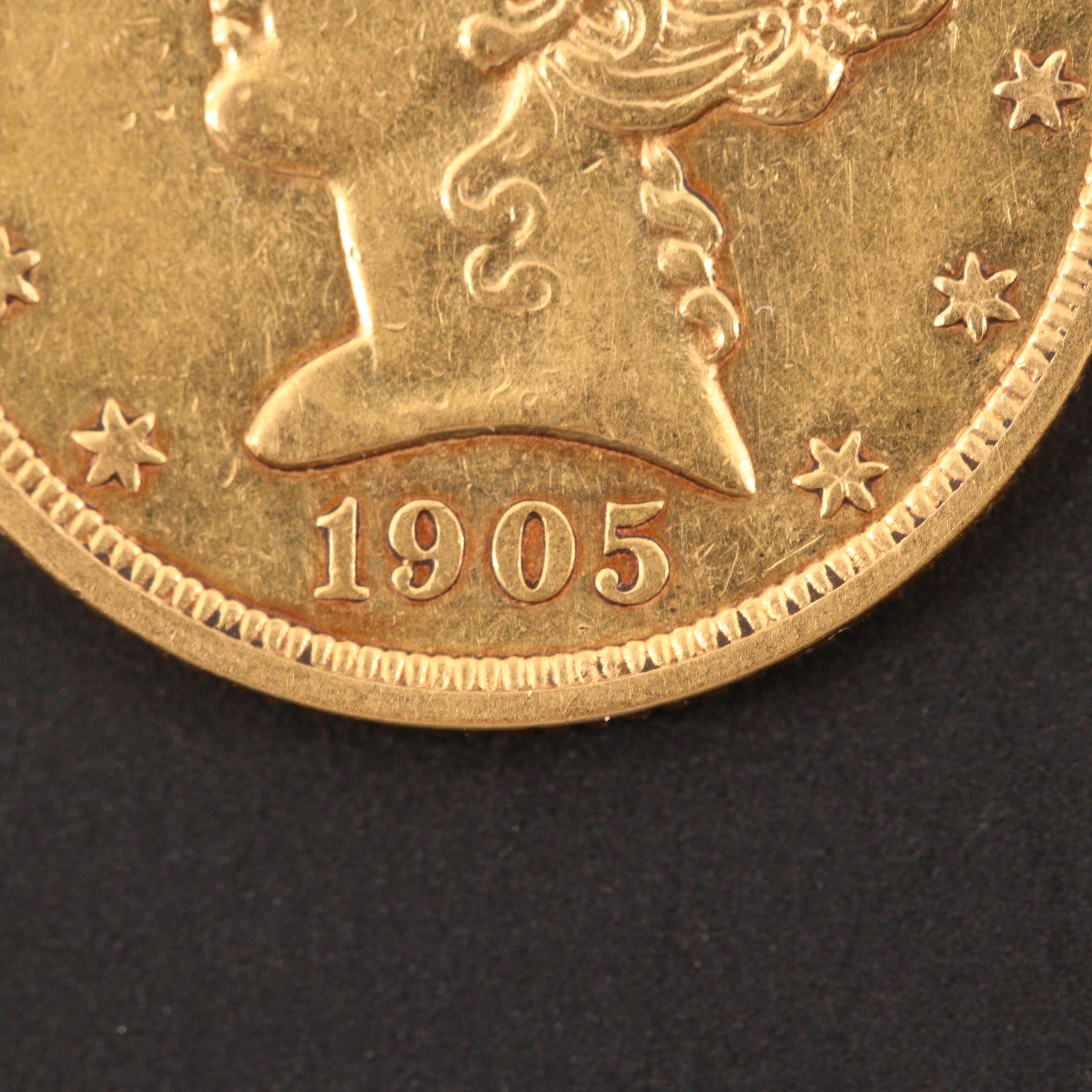 1905 Liberty Head Five Dollar Gold Coin