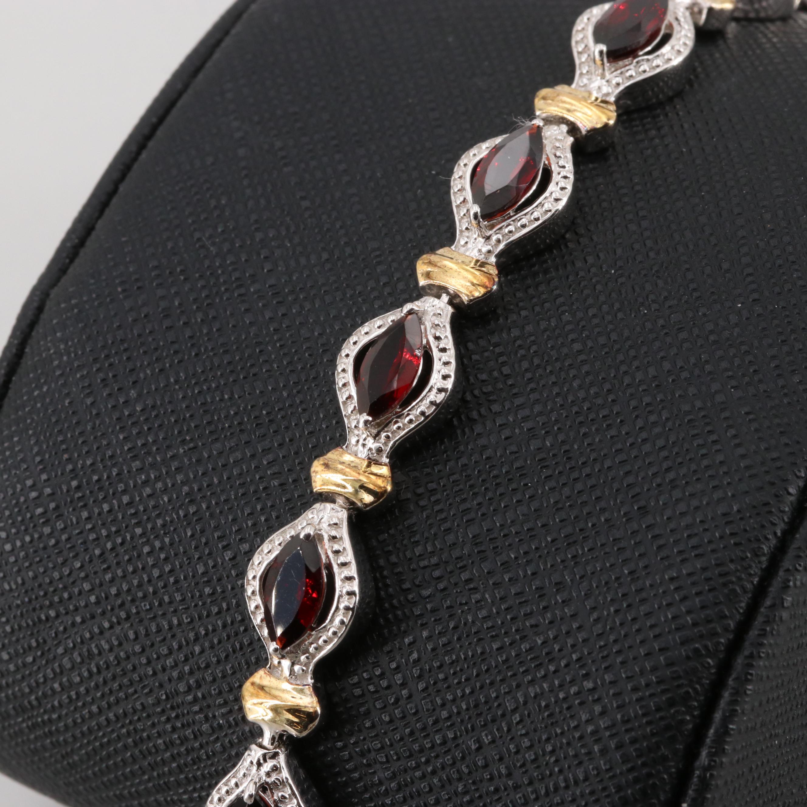 Sterling Silver Garnet Bracelet with Gold Wash Accents