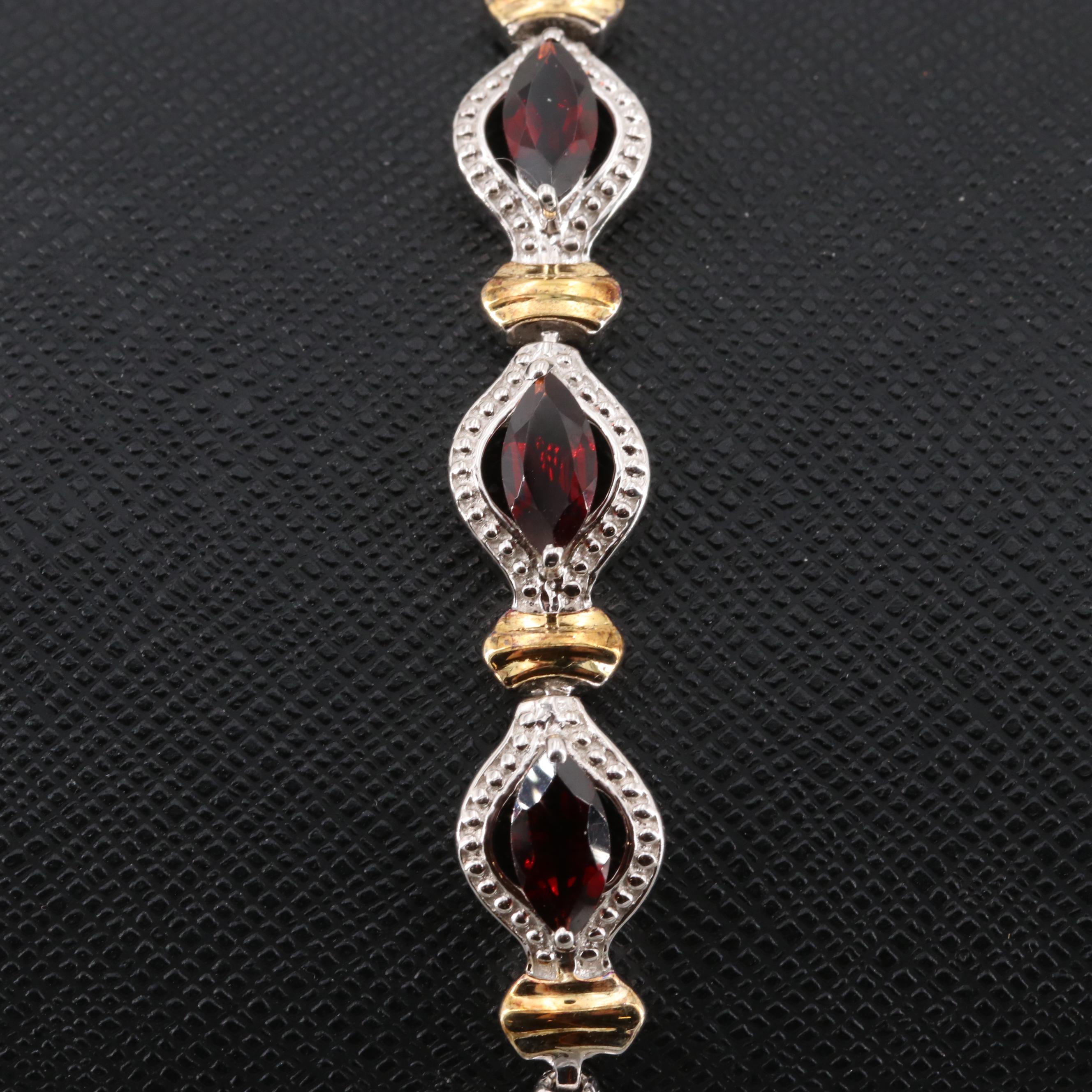 Sterling Silver Garnet Bracelet with Gold Wash Accents