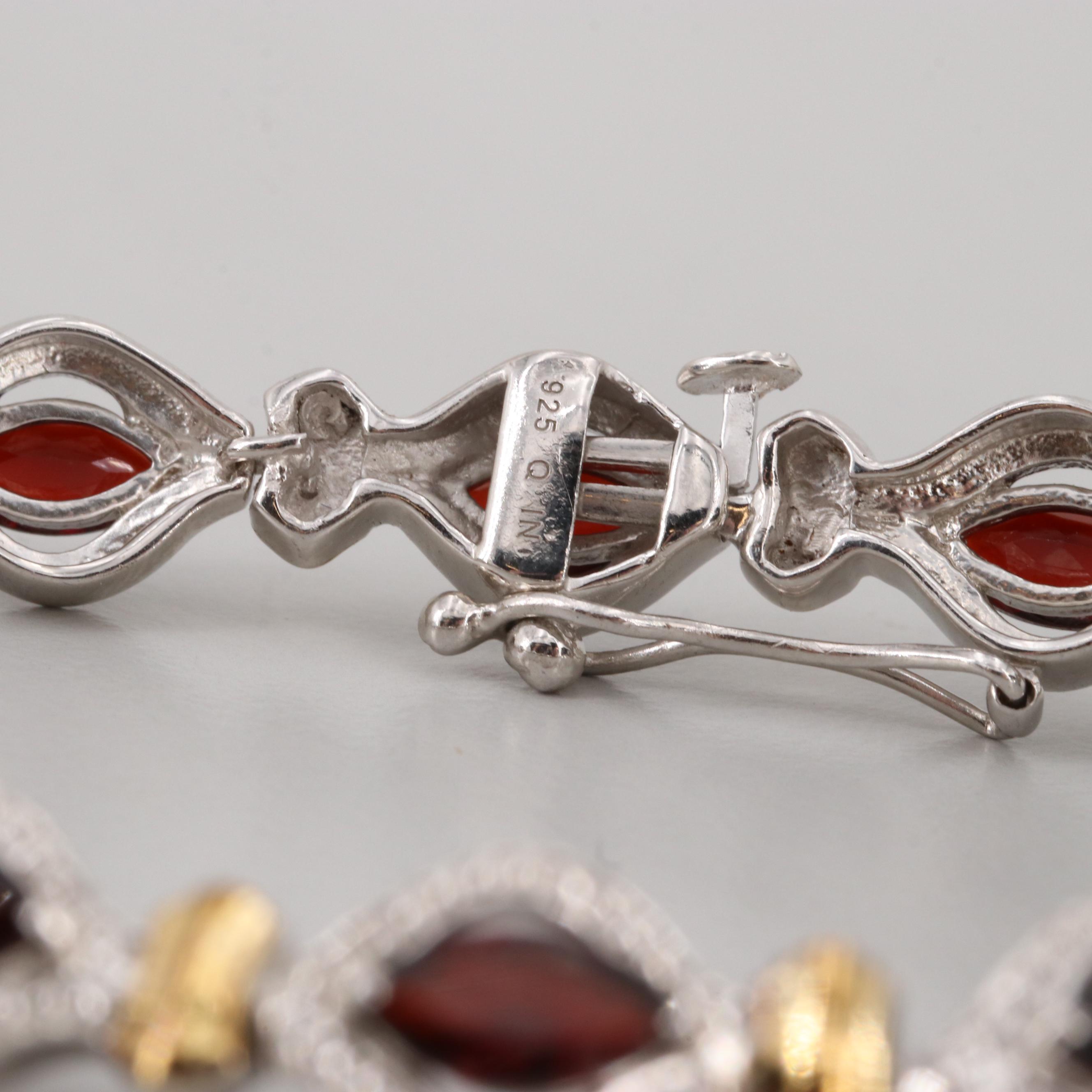 Sterling Silver Garnet Bracelet with Gold Wash Accents