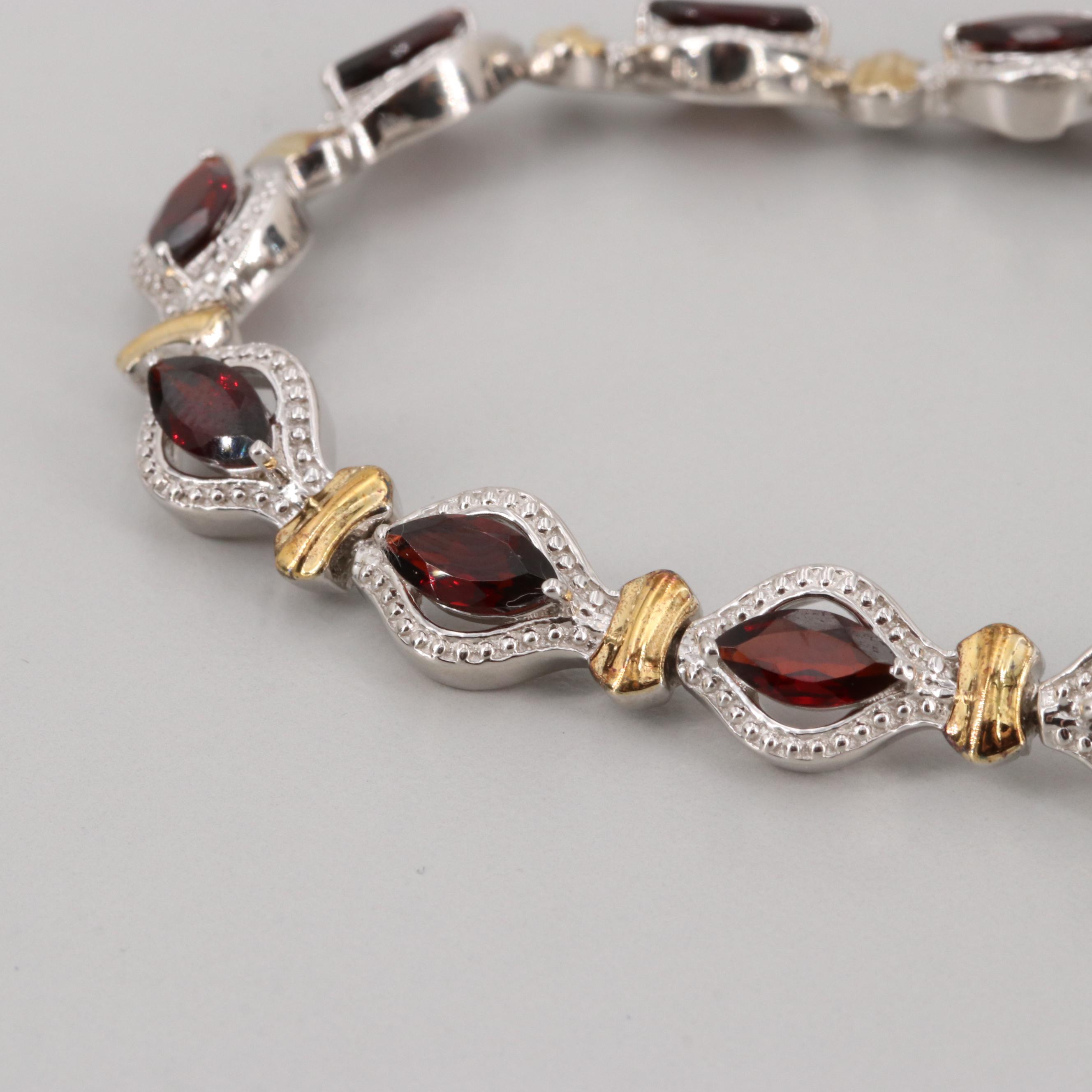 Sterling Silver Garnet Bracelet with Gold Wash Accents