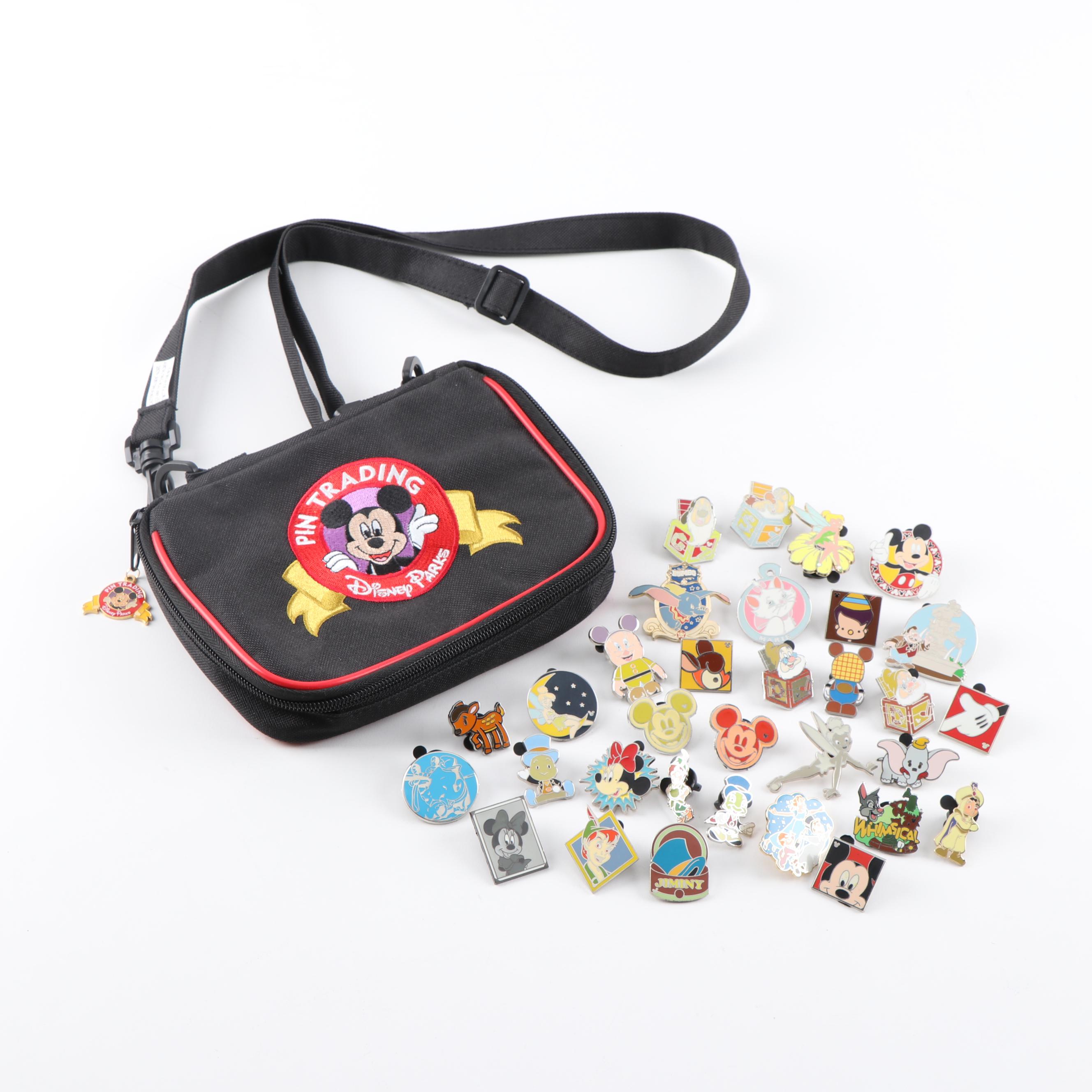 Disney Character Trading Pins and Travel Bag