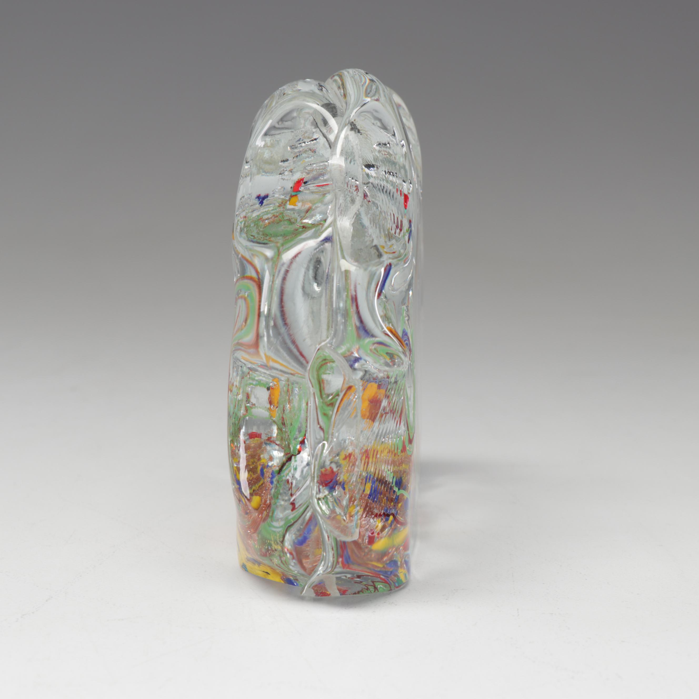 Italian Murano Blown Art Glass Fish In Aquarium Paperweight