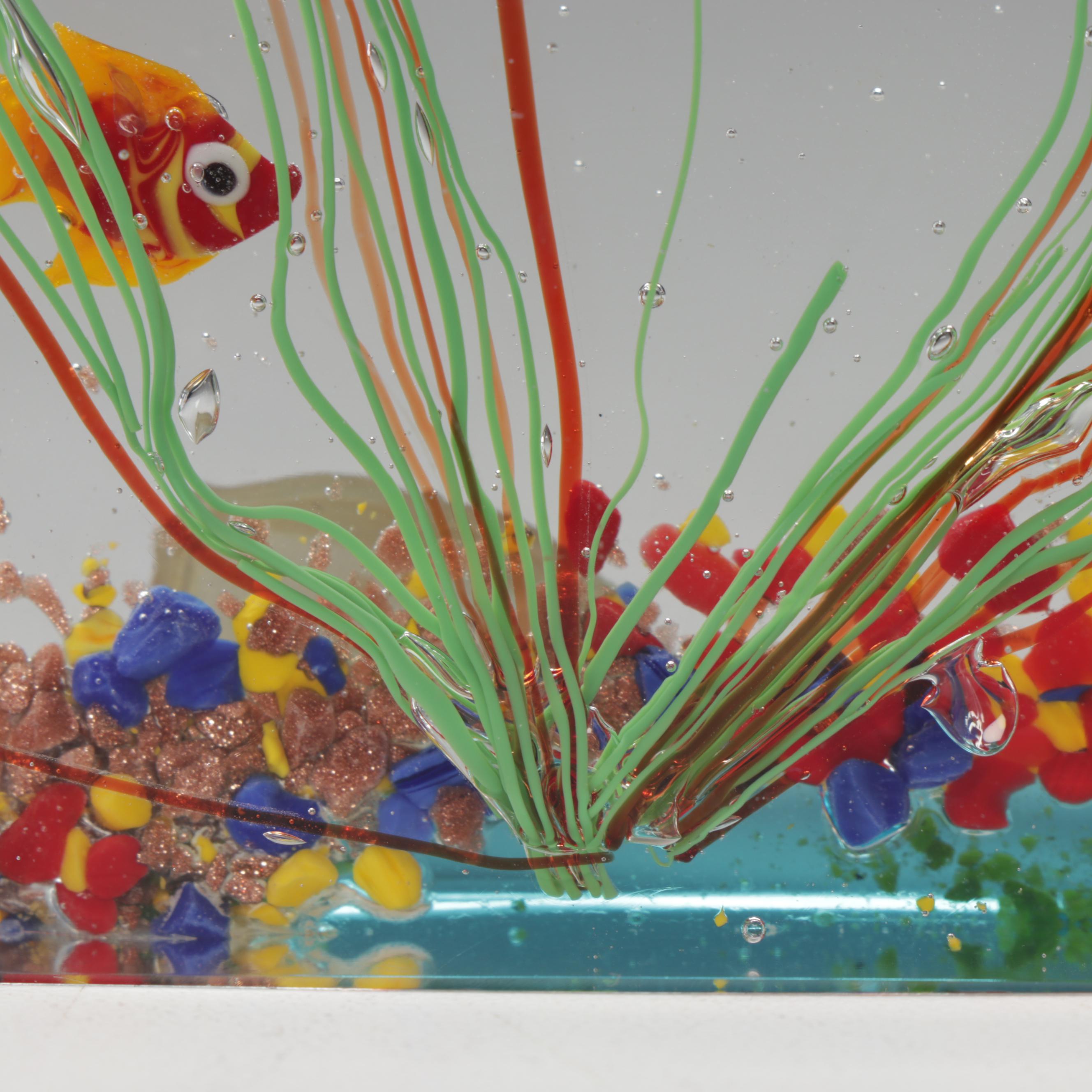 Italian Murano Blown Art Glass Fish In Aquarium Paperweight