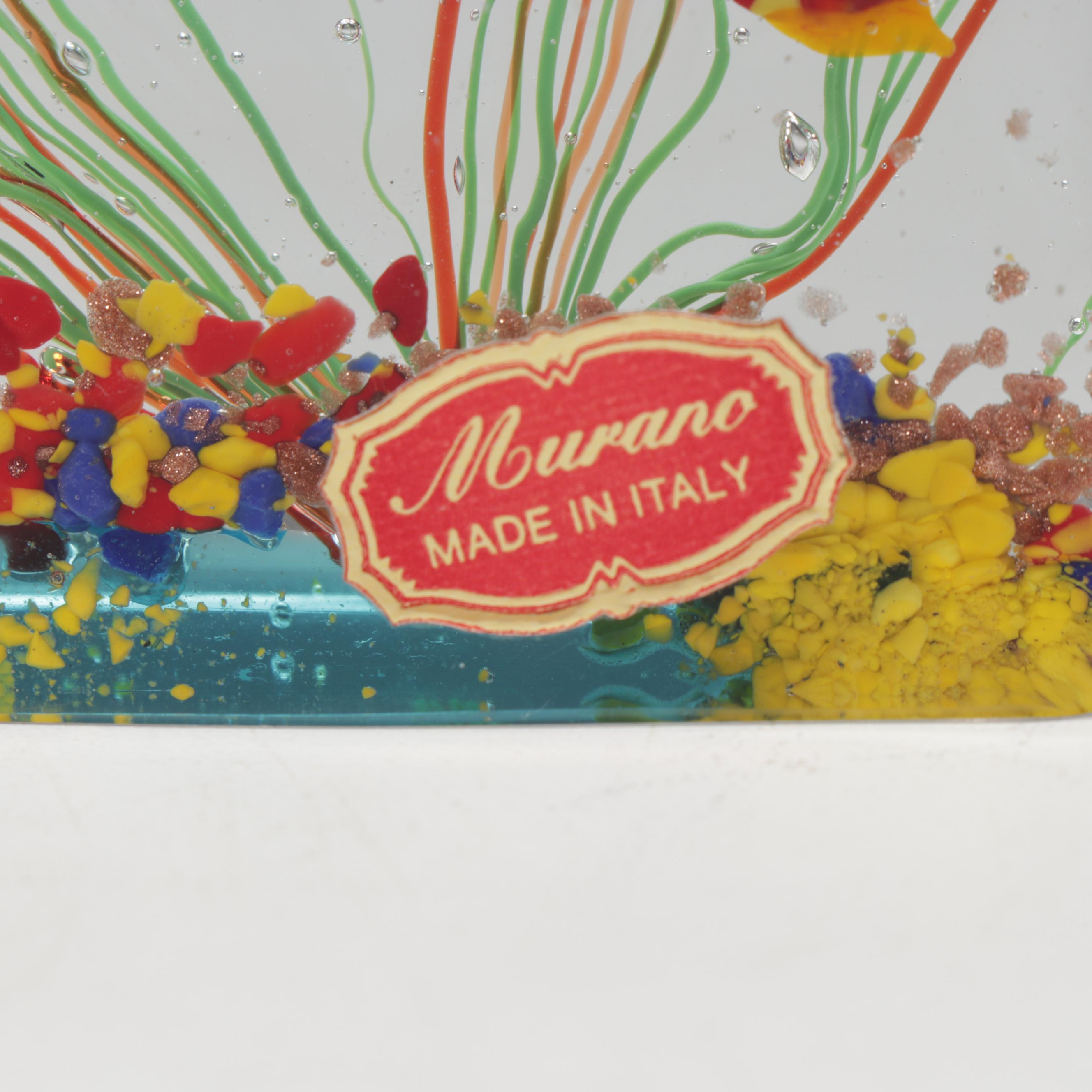 Italian Murano Blown Art Glass Fish In Aquarium Paperweight