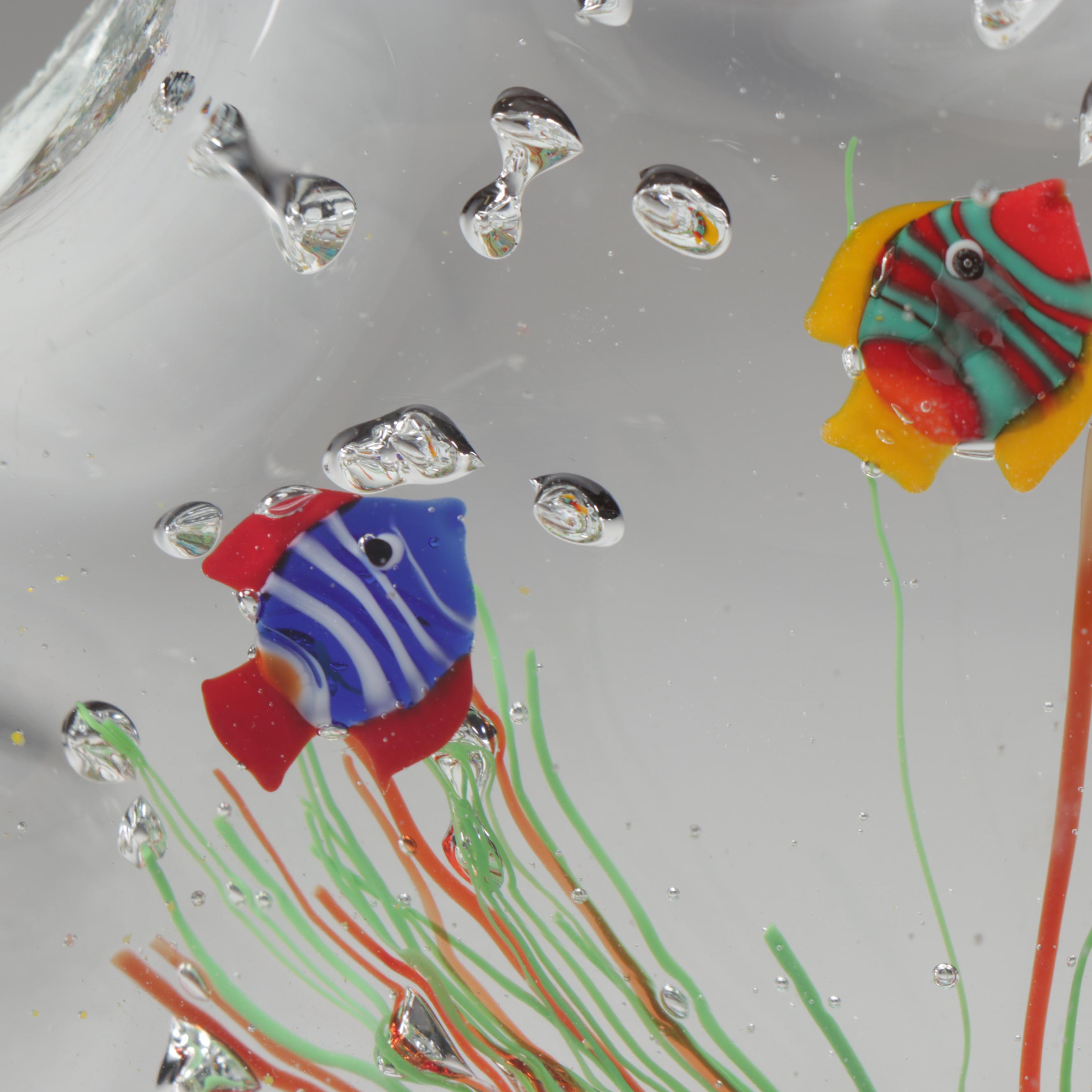 Italian Murano Blown Art Glass Fish In Aquarium Paperweight