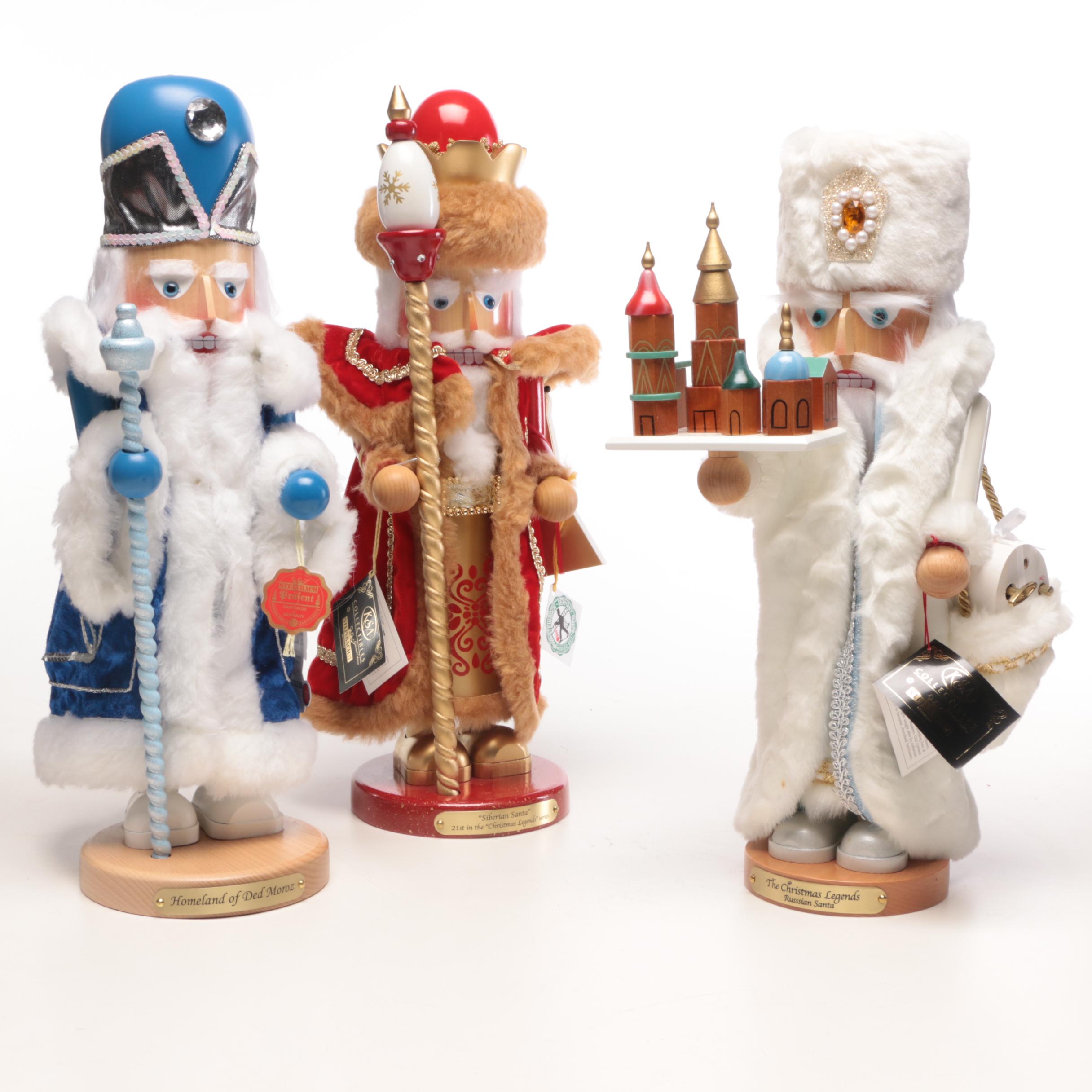 Three Steinbach Nutcrackers - "Russian Santa", "Siberian Santa", and "Ded Moroz"