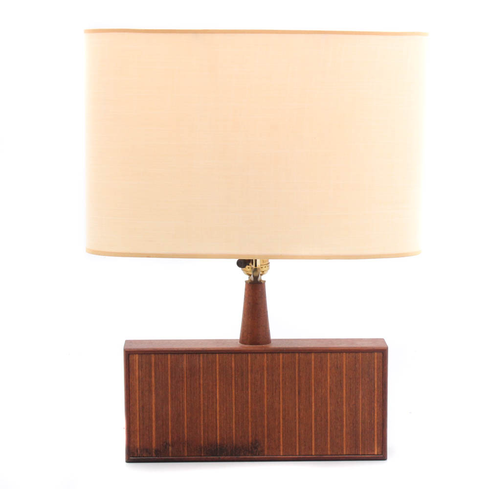 Elongated Teak Table Lamp, Mid-Century