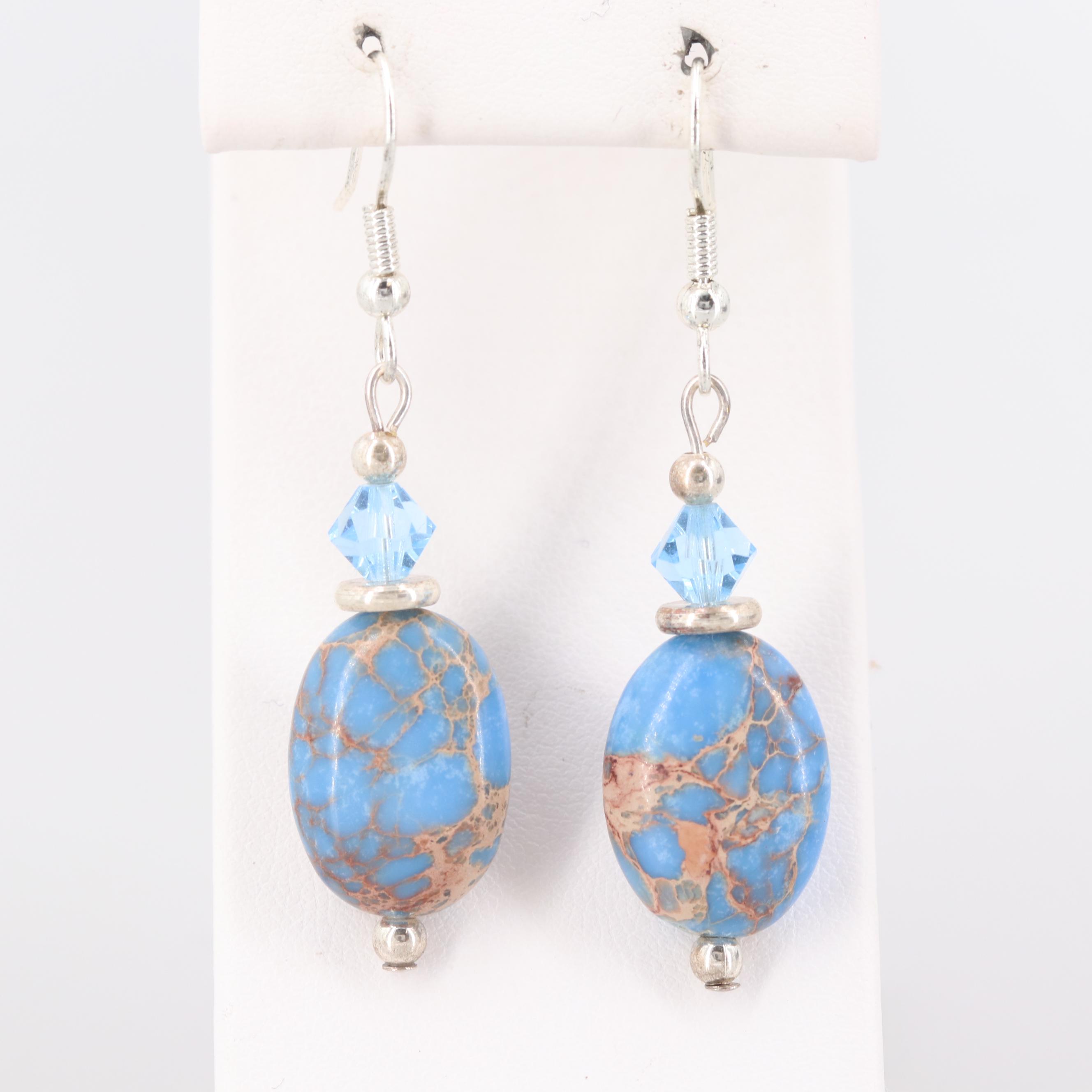 Silver Tone Imitation Gemstone Dangle Earrings