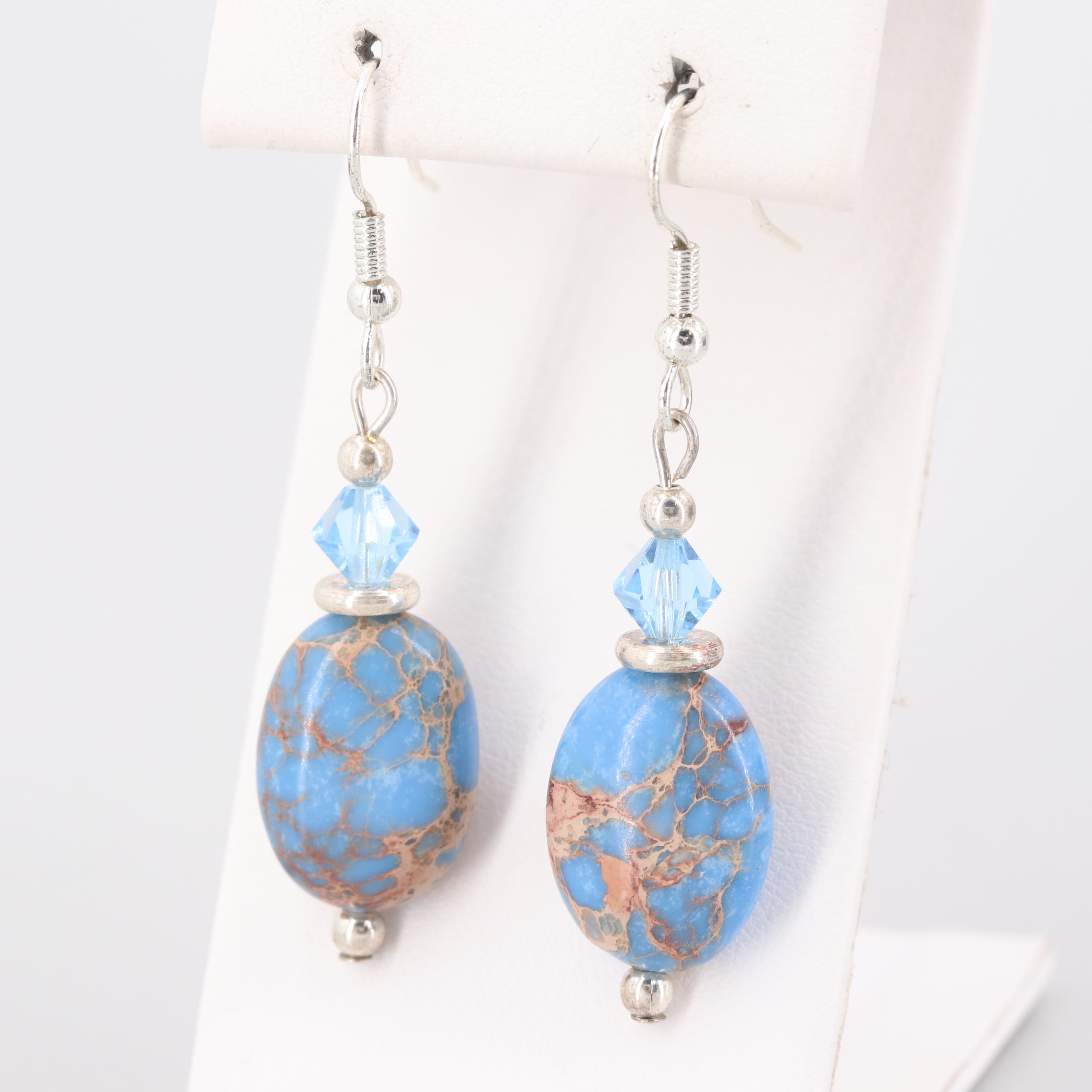 Silver Tone Imitation Gemstone Dangle Earrings