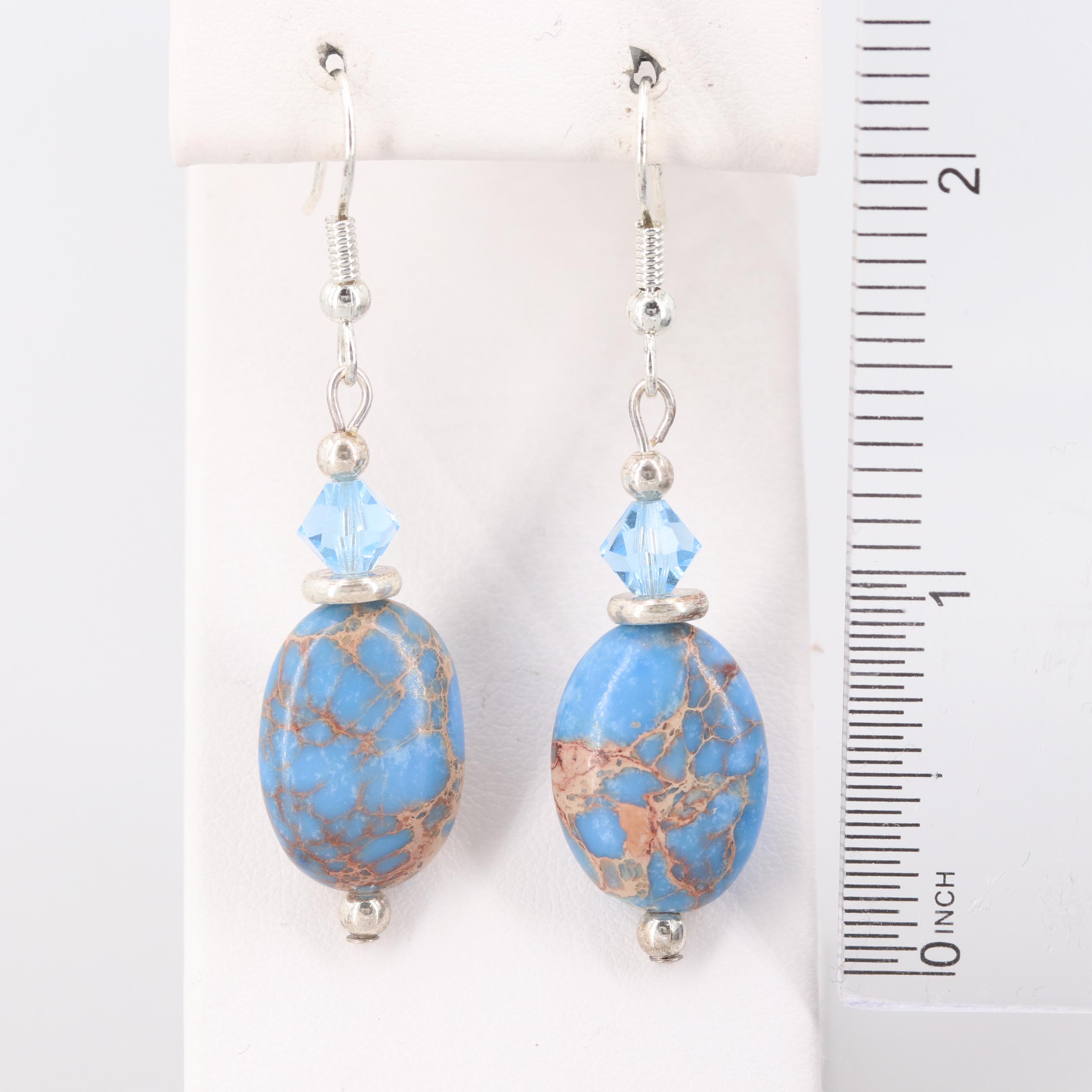 Silver Tone Imitation Gemstone Dangle Earrings