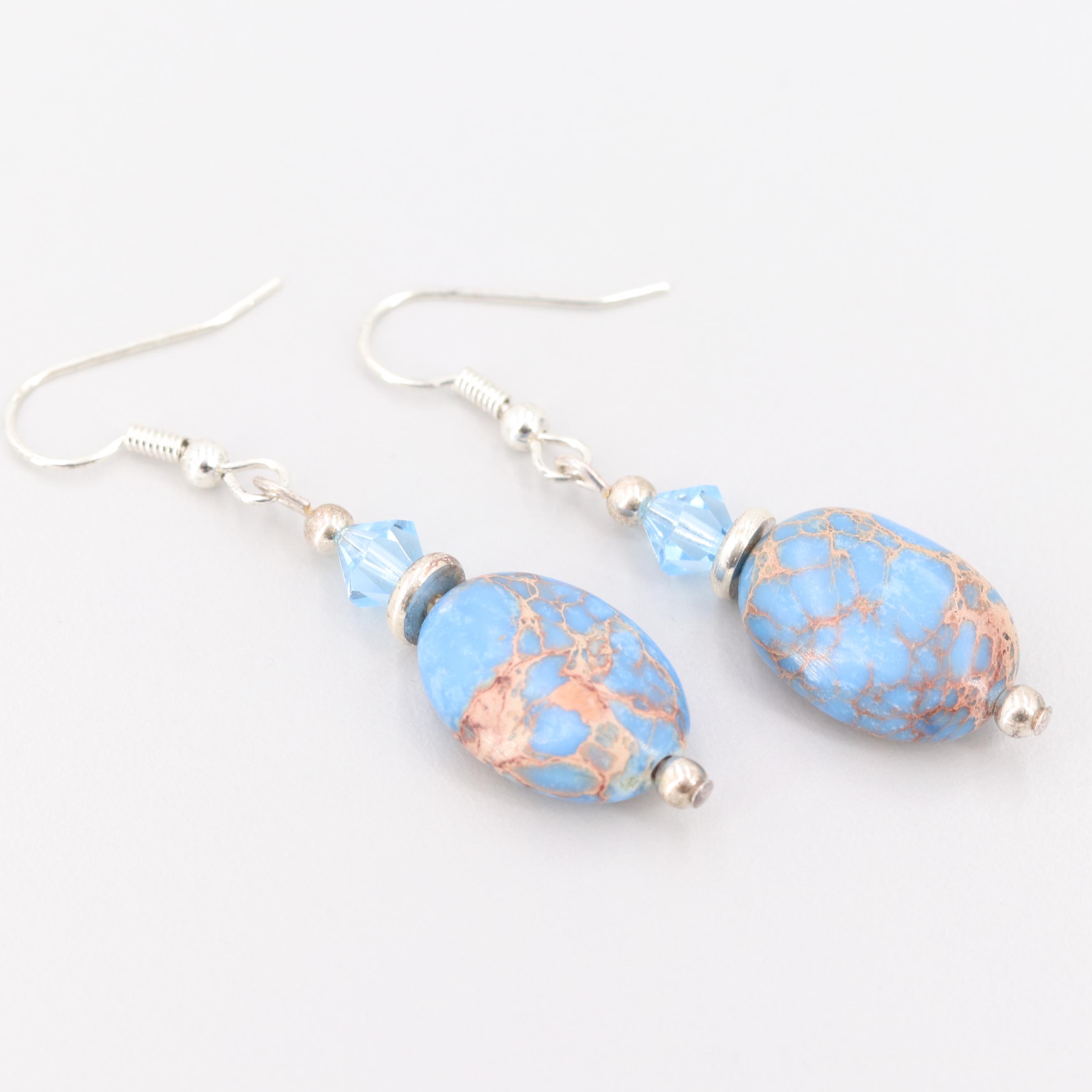 Silver Tone Imitation Gemstone Dangle Earrings