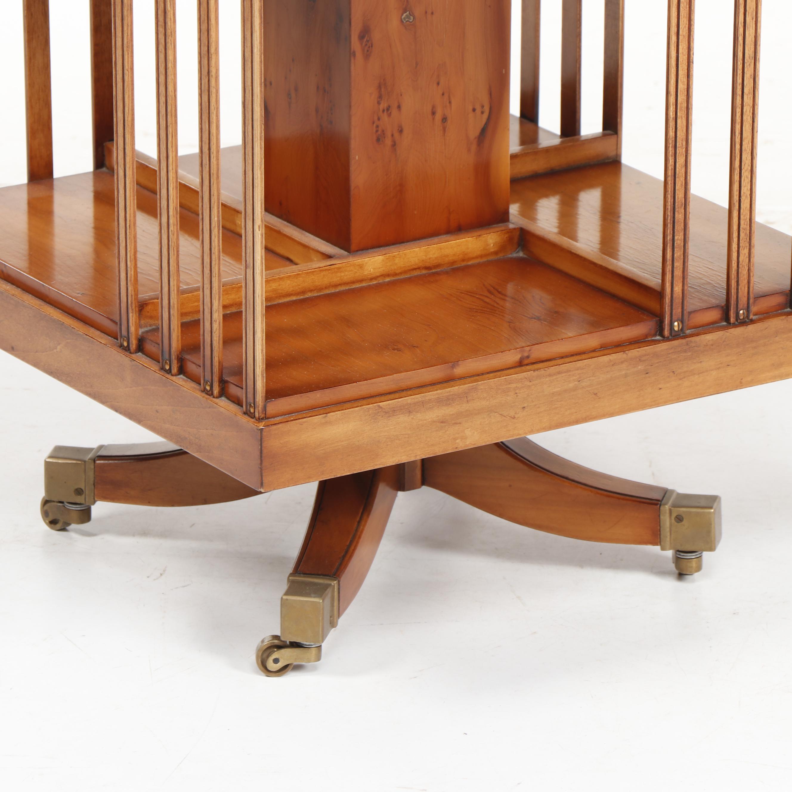 Oak Revolving Bookcase with Leather Top on Casters, 20th Century