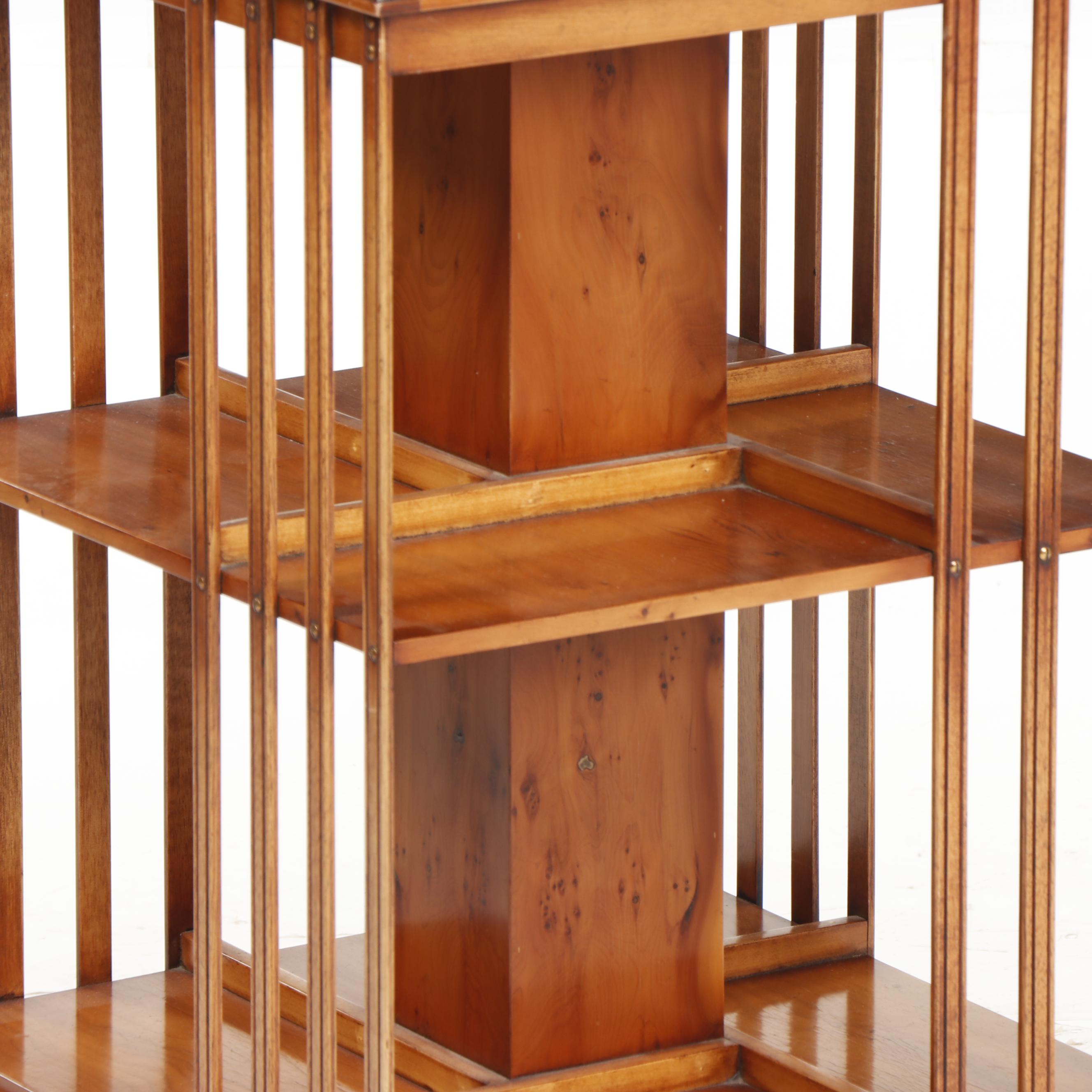 Oak Revolving Bookcase with Leather Top on Casters, 20th Century