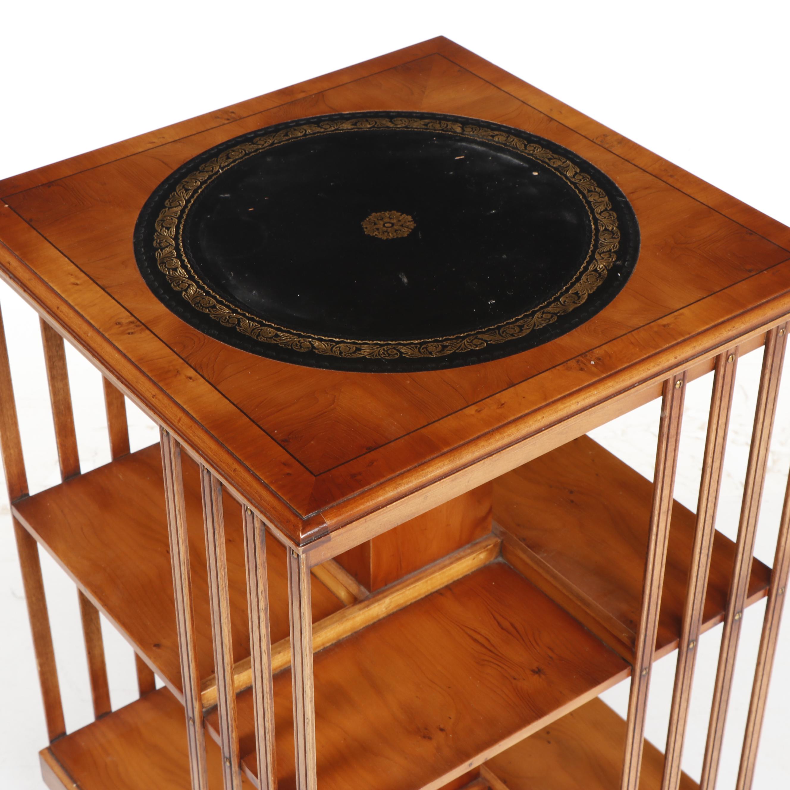 Oak Revolving Bookcase with Leather Top on Casters, 20th Century