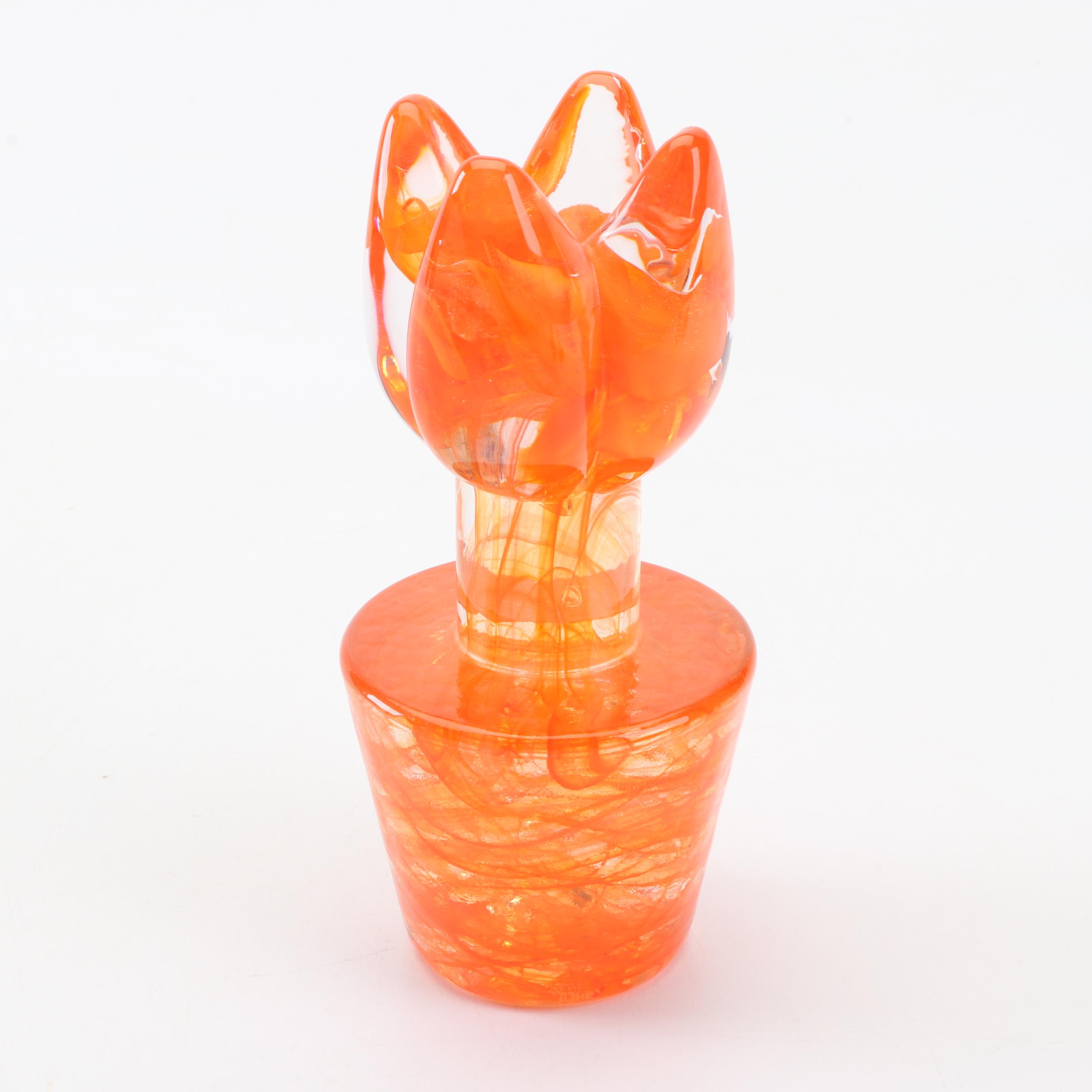 Kosta Boda "Flower Power" Orange Tulip Glass Sculpture