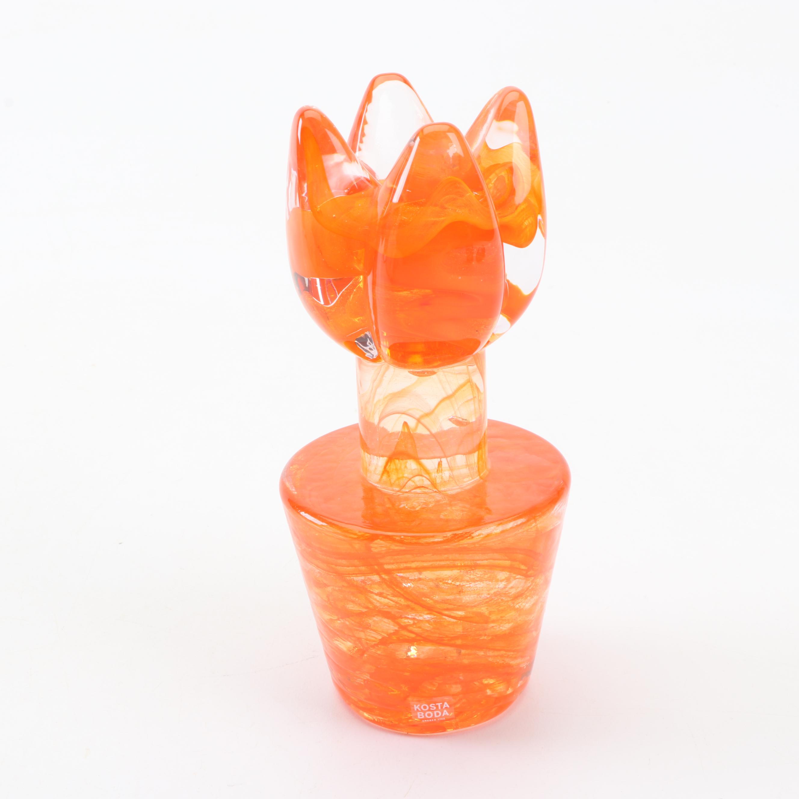 Kosta Boda "Flower Power" Orange Tulip Glass Sculpture