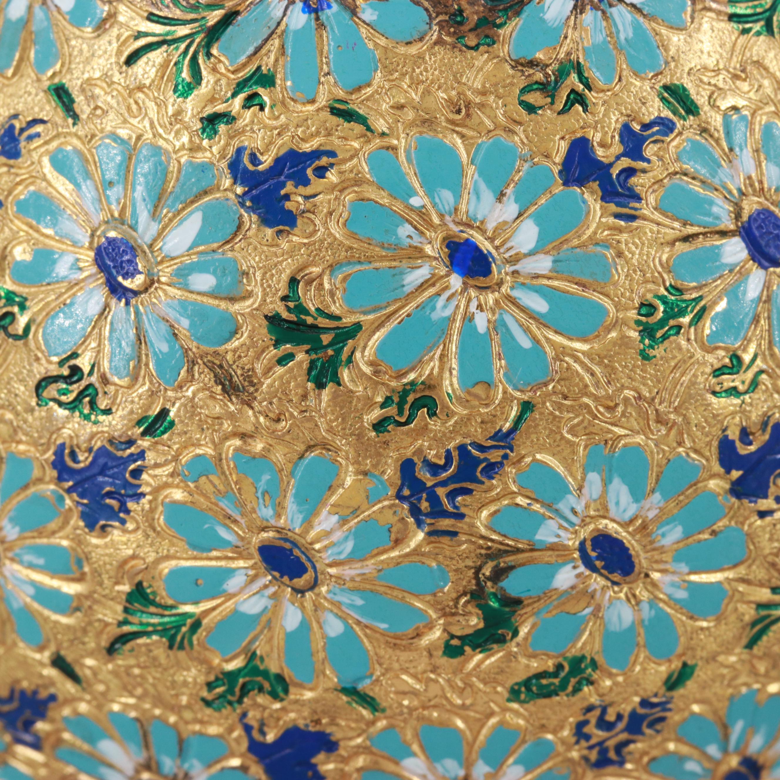 Circa 1950s-1960s Enamel Floral Motif Bangle Bracelet with Engraved Details