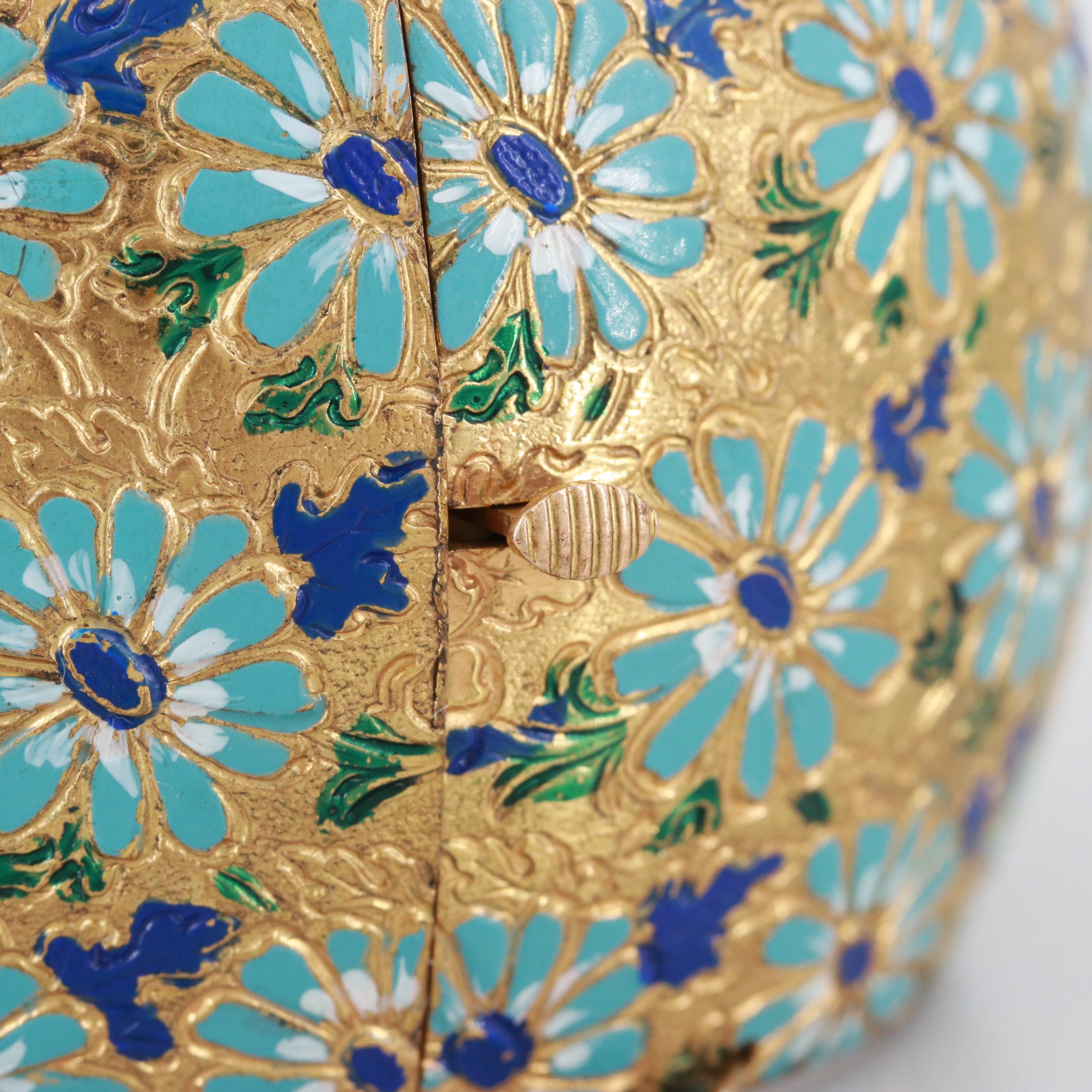 Circa 1950s-1960s Enamel Floral Motif Bangle Bracelet with Engraved Details