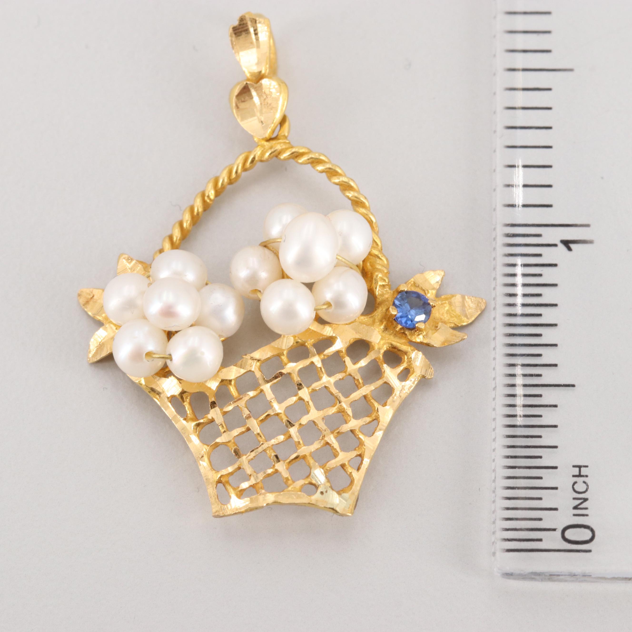 18K Yellow Gold Cultured Pearl and Sapphire Giardinetto Pendant