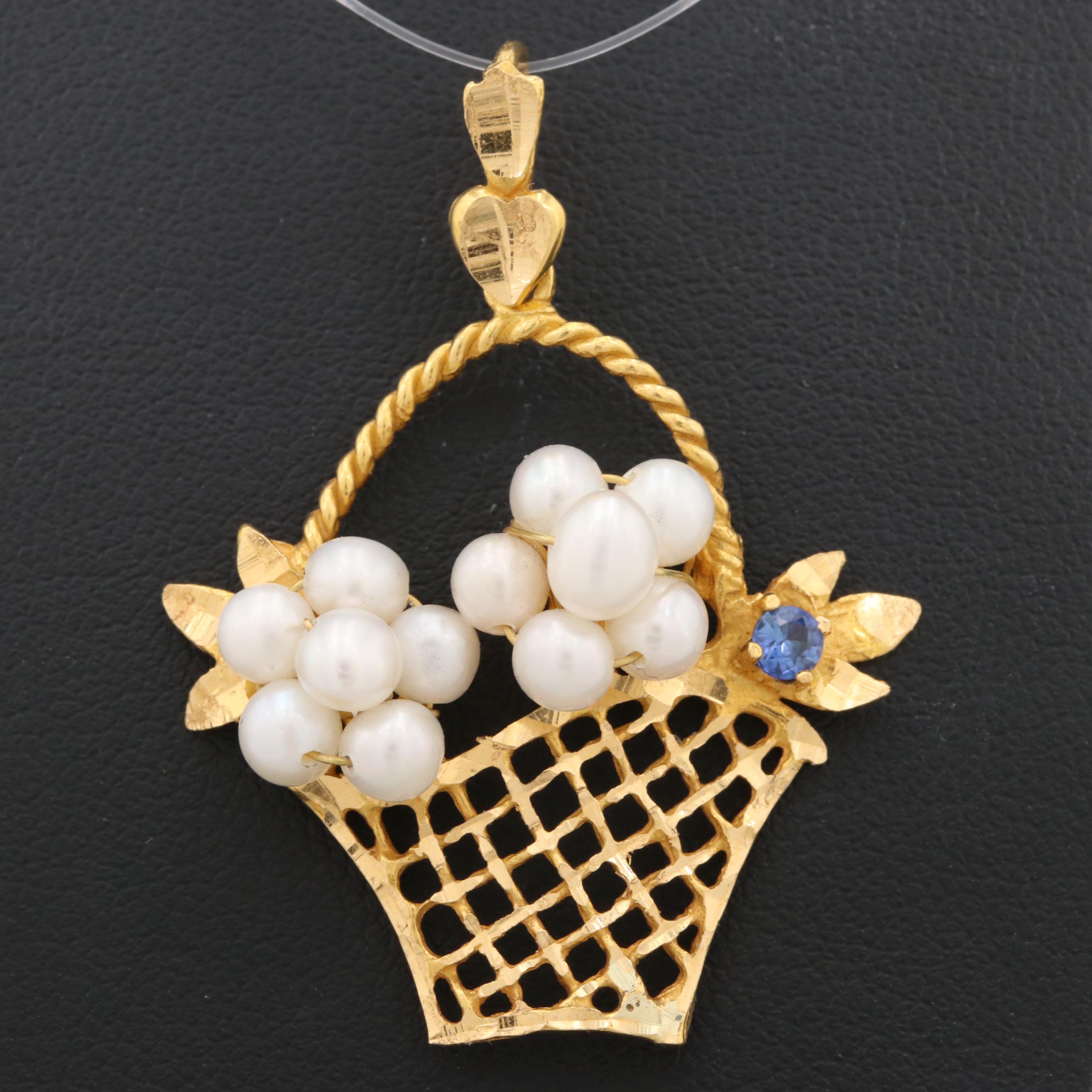 18K Yellow Gold Cultured Pearl and Sapphire Giardinetto Pendant