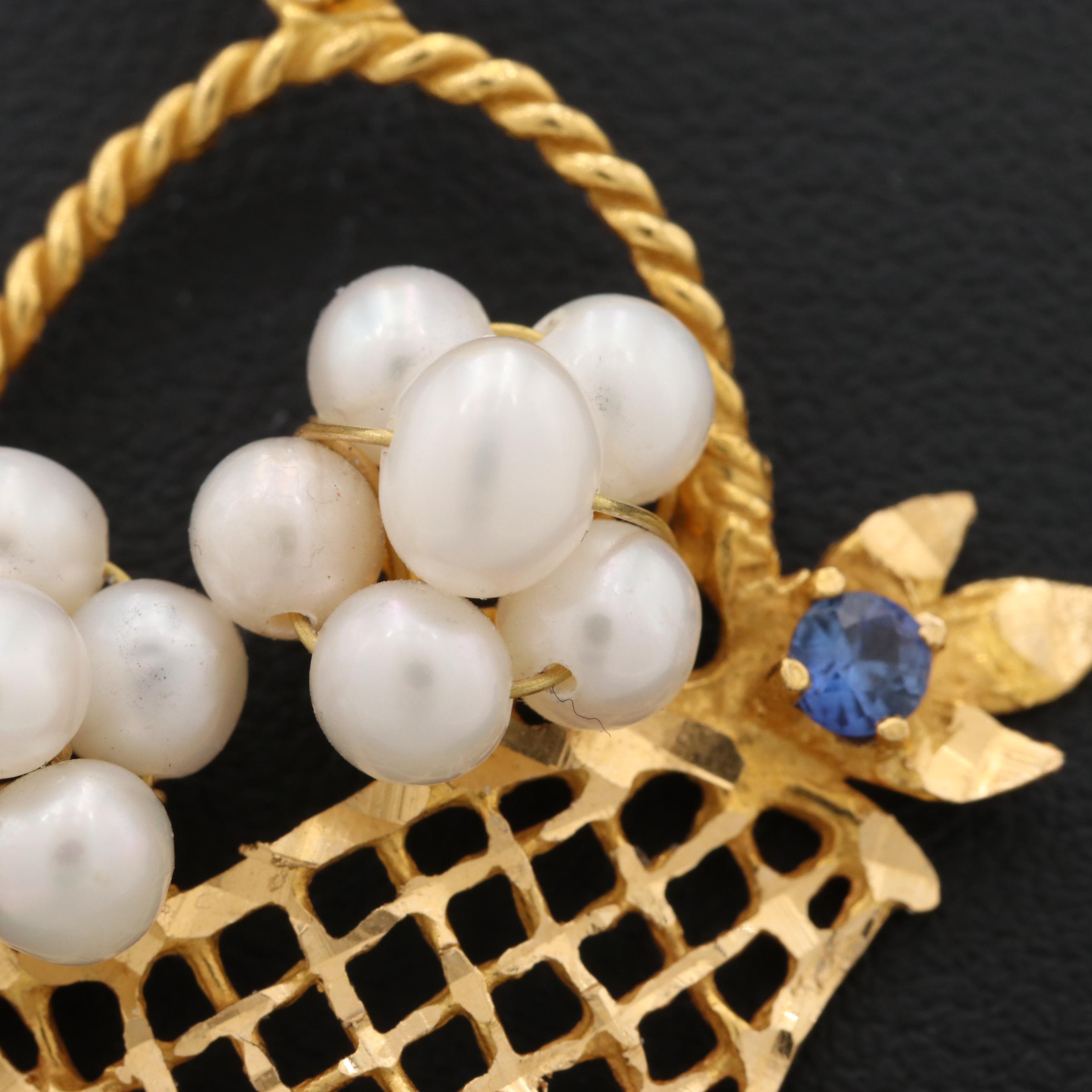 18K Yellow Gold Cultured Pearl and Sapphire Giardinetto Pendant