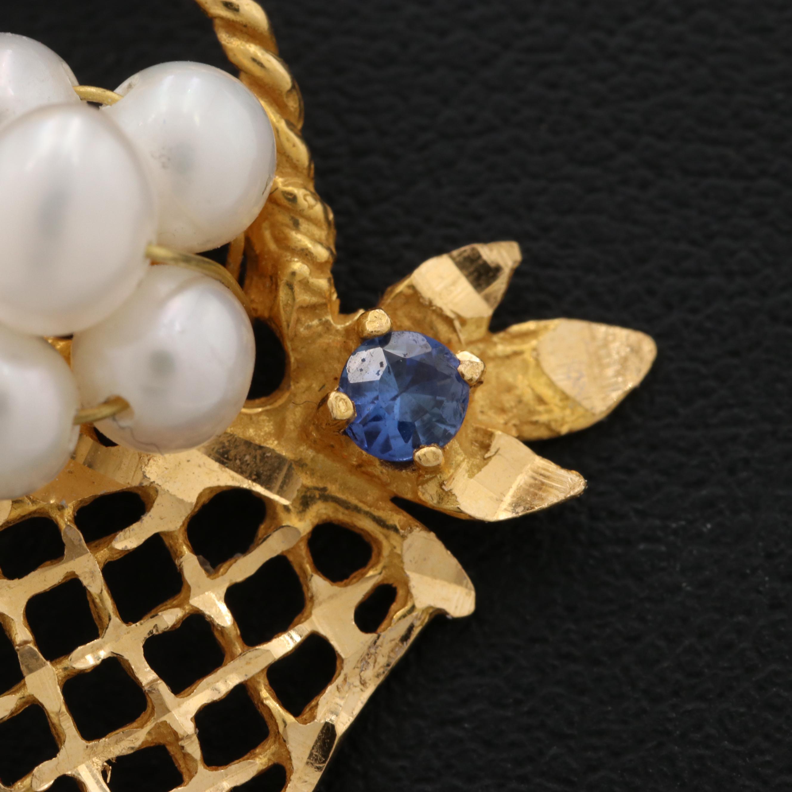 18K Yellow Gold Cultured Pearl and Sapphire Giardinetto Pendant