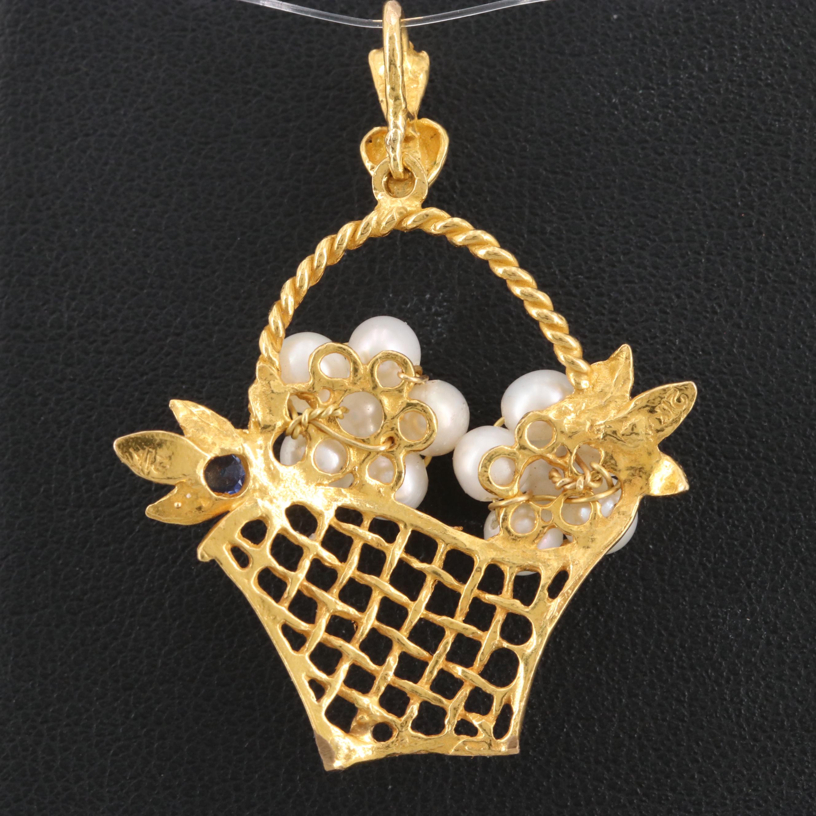 18K Yellow Gold Cultured Pearl and Sapphire Giardinetto Pendant