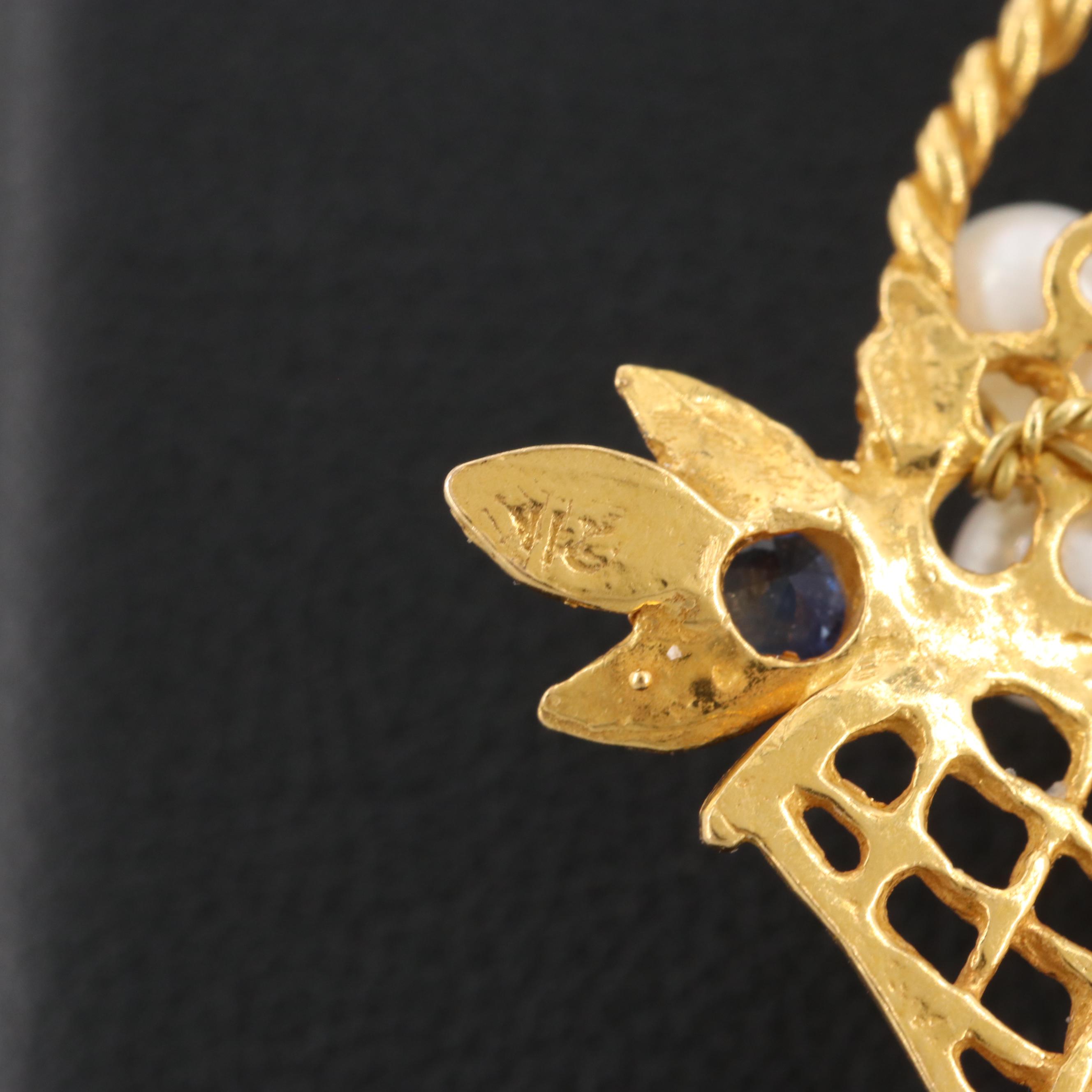 18K Yellow Gold Cultured Pearl and Sapphire Giardinetto Pendant