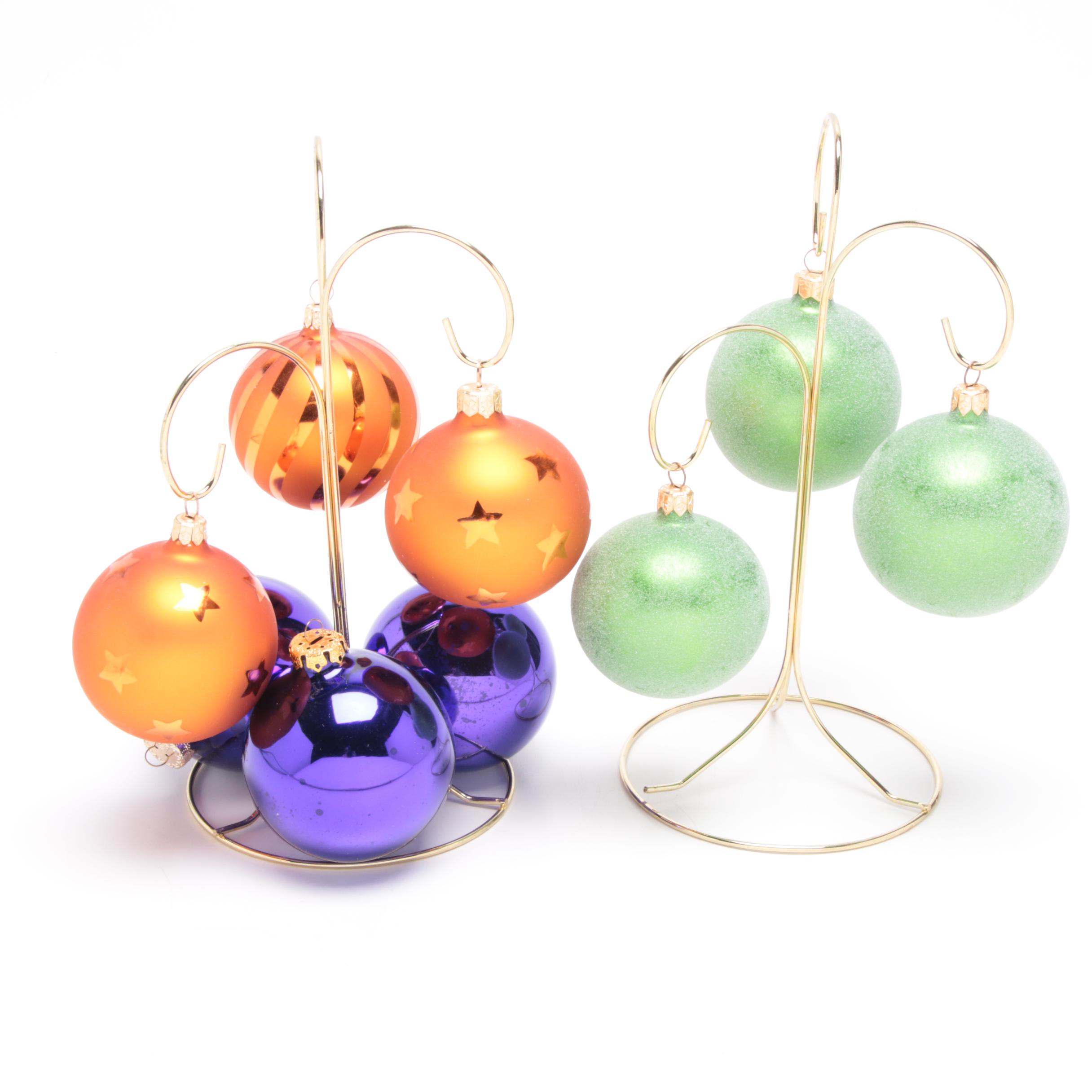 Christopher Radko "Accents Collection" Glass Ornaments with Tree Stand Displays